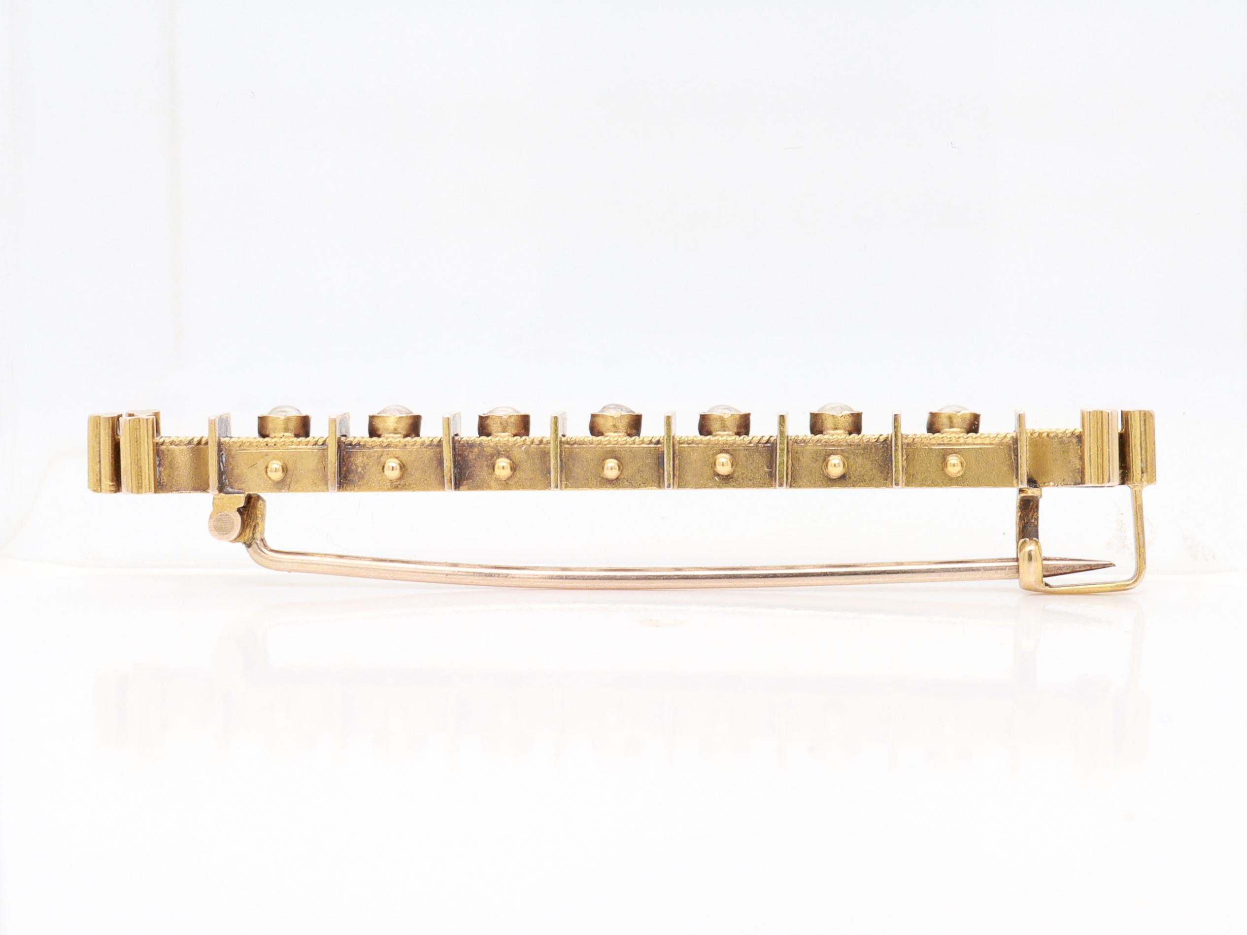 Antike viktorianische 14k Gelbgold & Seed Pearl Aesthetic Movement Bar Pin/Brosche im Angebot 4