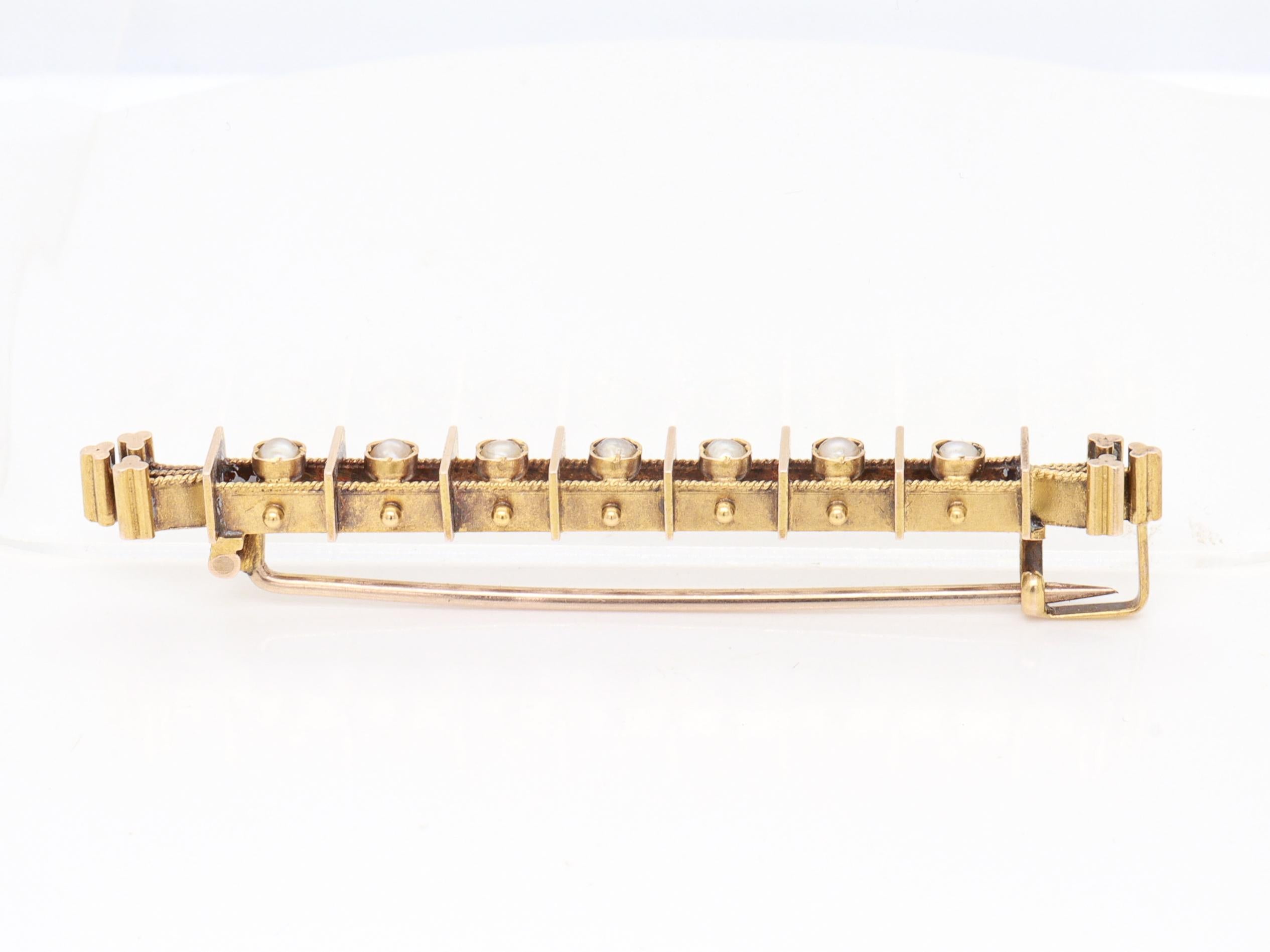 Antike viktorianische 14k Gelbgold & Seed Pearl Aesthetic Movement Bar Pin/Brosche im Angebot 5