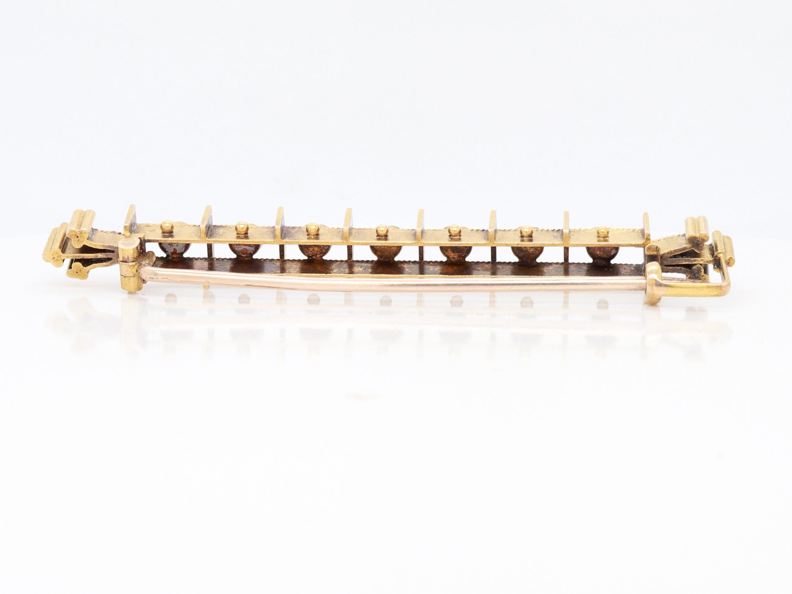 Antike viktorianische 14k Gelbgold & Seed Pearl Aesthetic Movement Bar Pin/Brosche im Angebot 2