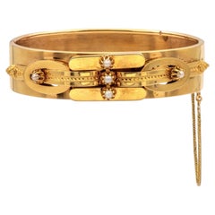 Antiguo brazalete victoriano de oro amarillo de 14 quilates con perlas circa 1870-1880