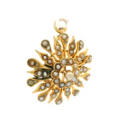 Antique Victorian 14k Yellow Gold Seed Pearl Burst Pin Brooch Pendant