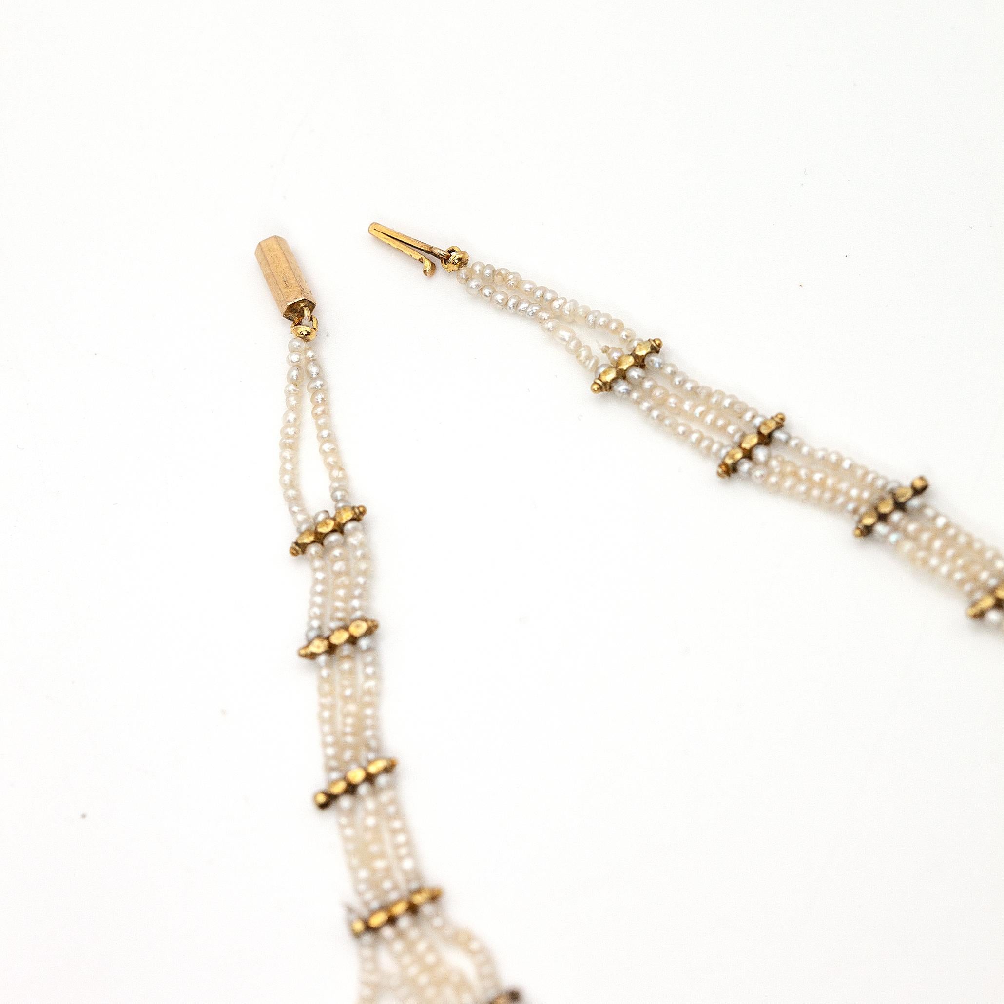 Antique Victorian 14K Yellow Gold Seed Pearl Citrine Choker Necklace im Angebot 4