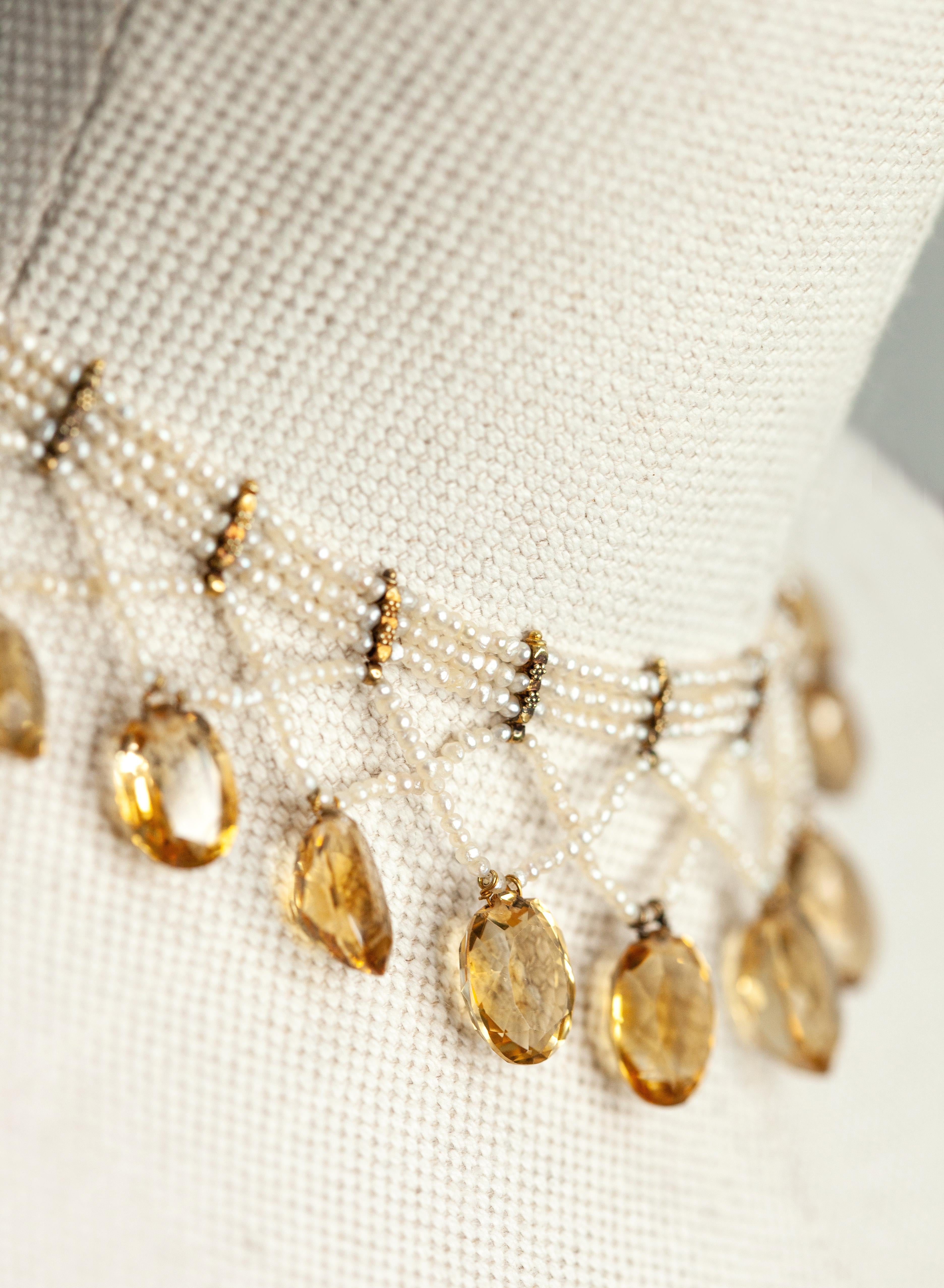 Antique Victorian 14K Yellow Gold Seed Pearl Citrine Choker Necklace im Angebot 6