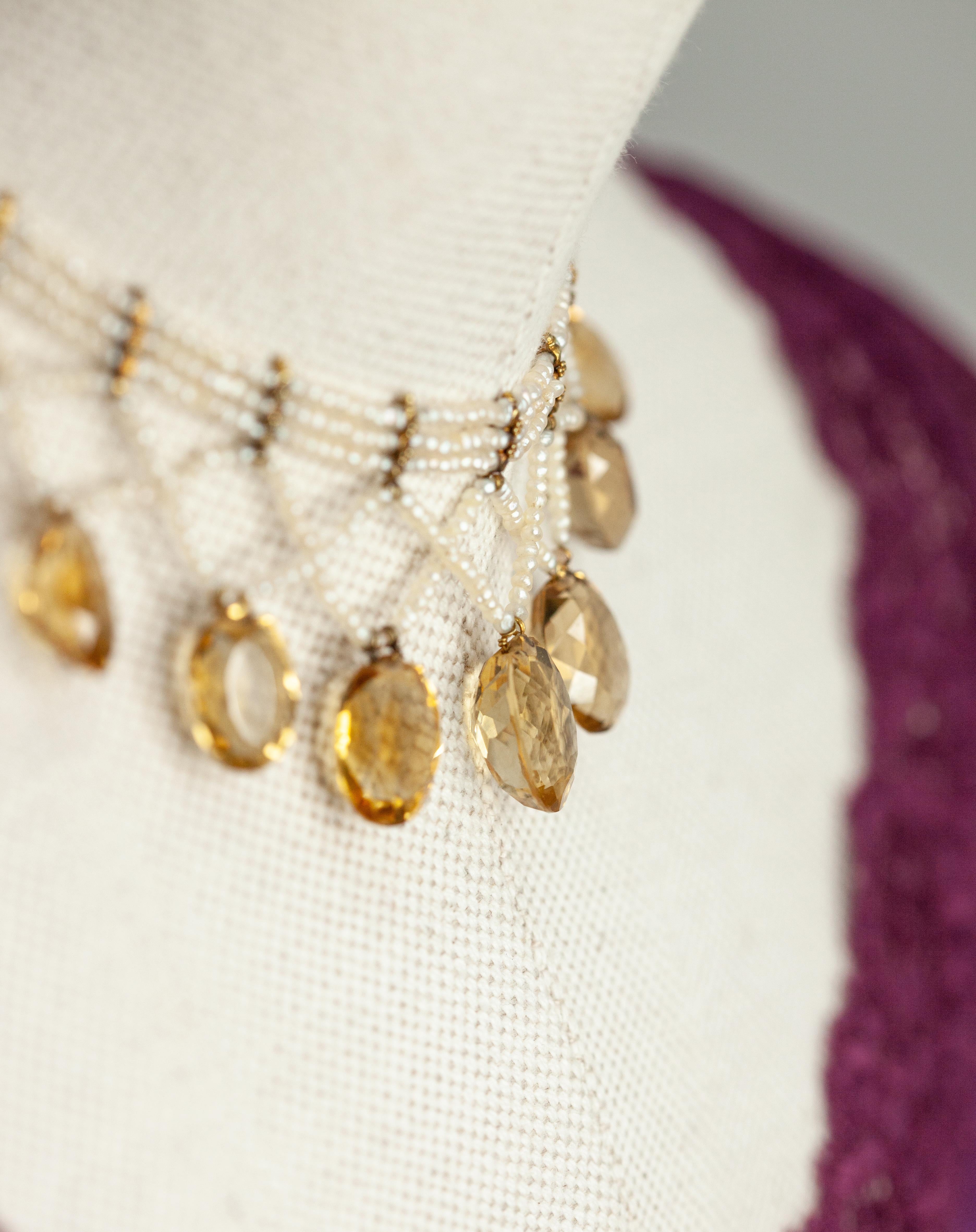 Antique Victorian 14K Yellow Gold Seed Pearl Citrine Choker Necklace im Angebot 8