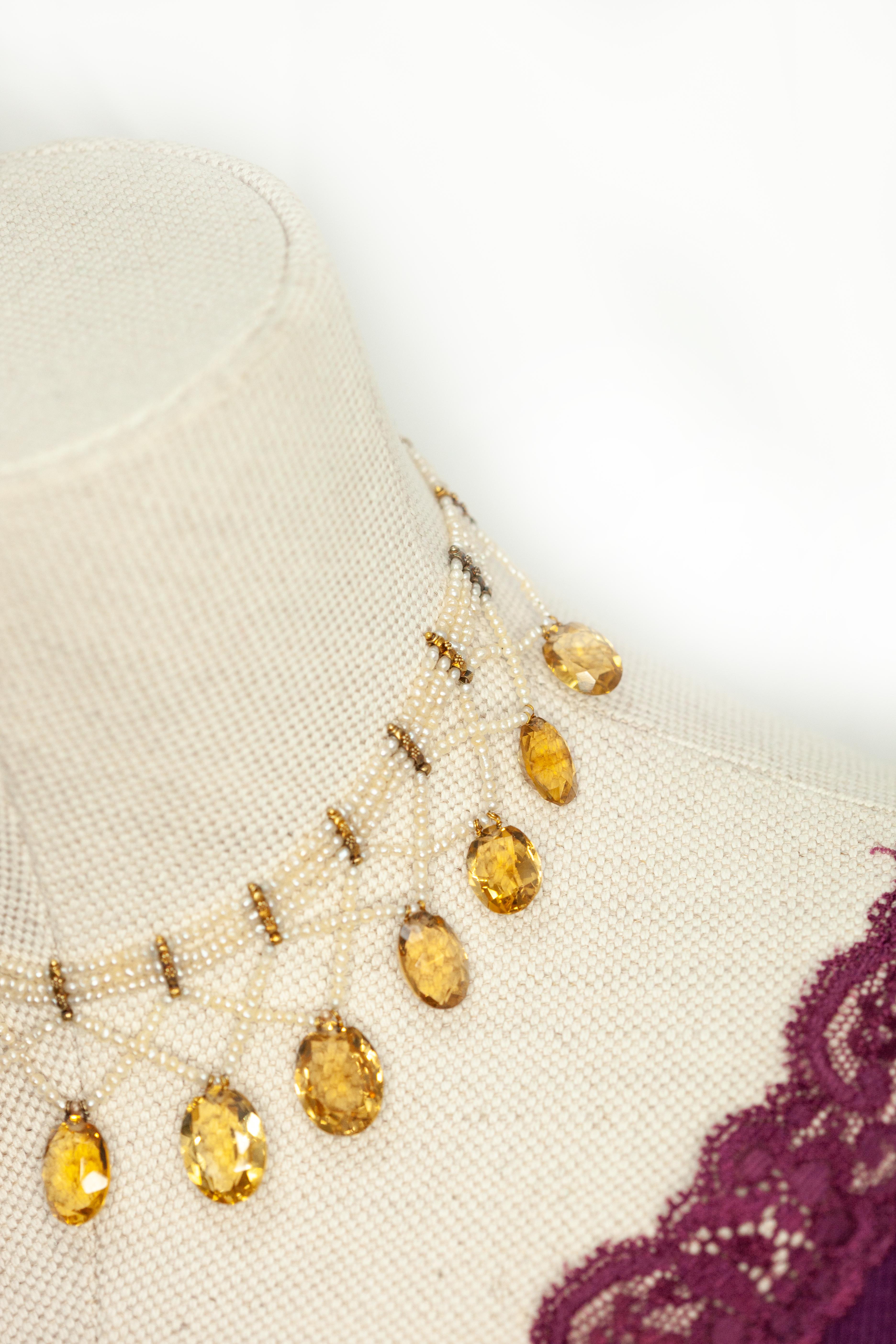 Antique Victorian 14K Yellow Gold Seed Pearl Citrine Choker Necklace im Angebot 9