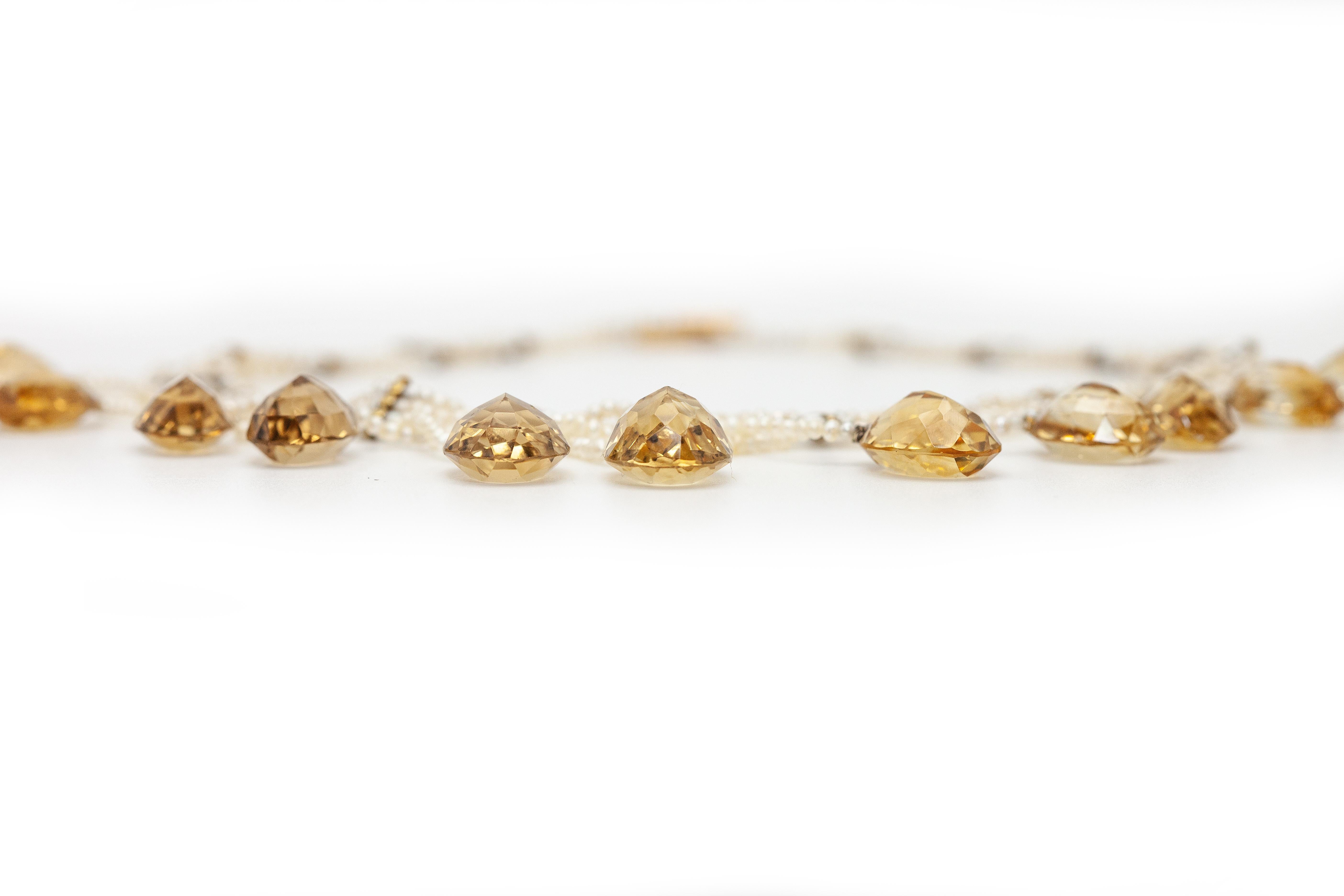 Antique Victorian 14K Yellow Gold Seed Pearl Citrine Choker Necklace (Ovalschliff) im Angebot