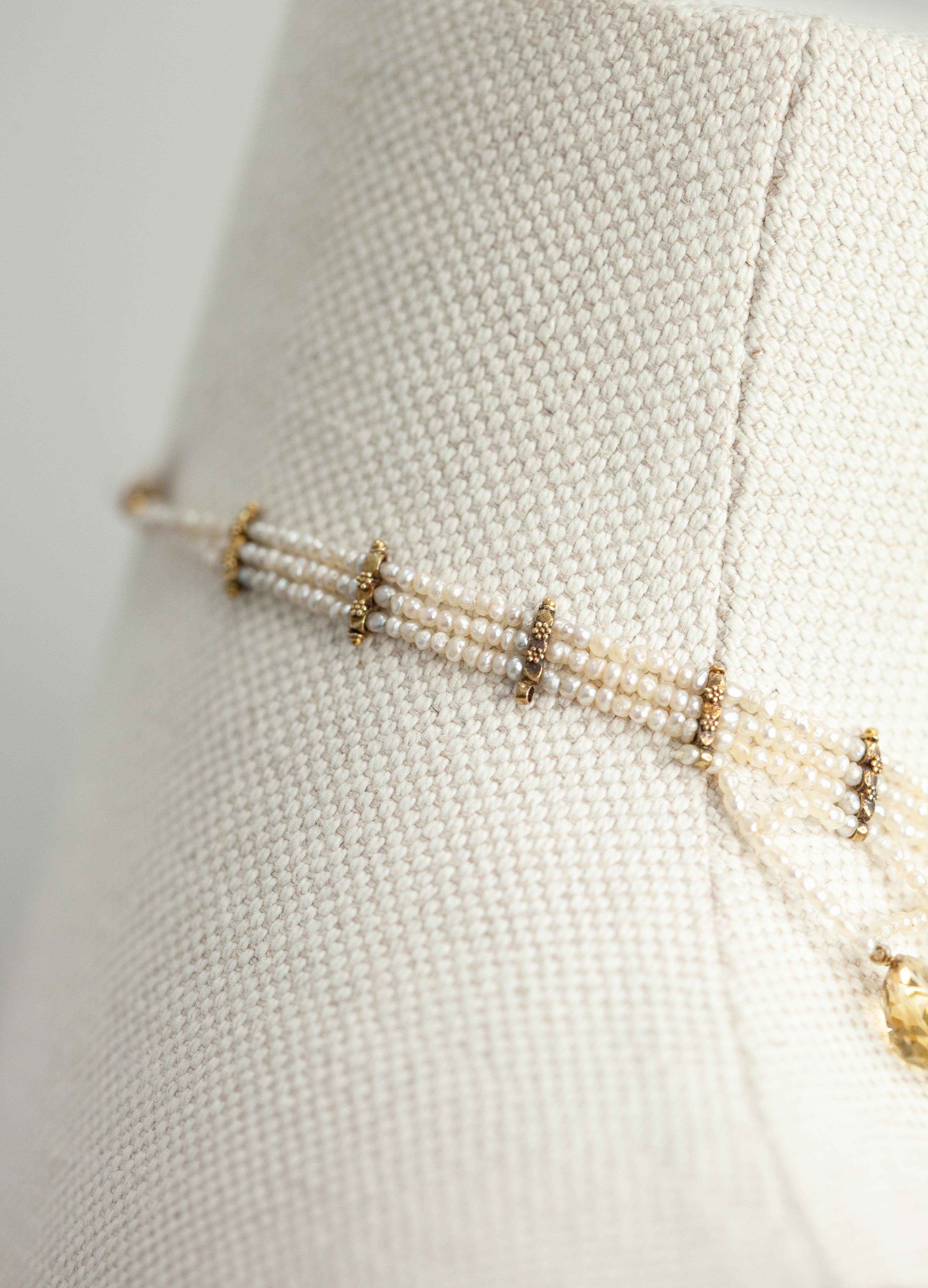 Antique Victorian 14K Yellow Gold Seed Pearl Citrine Choker Necklace im Angebot 1