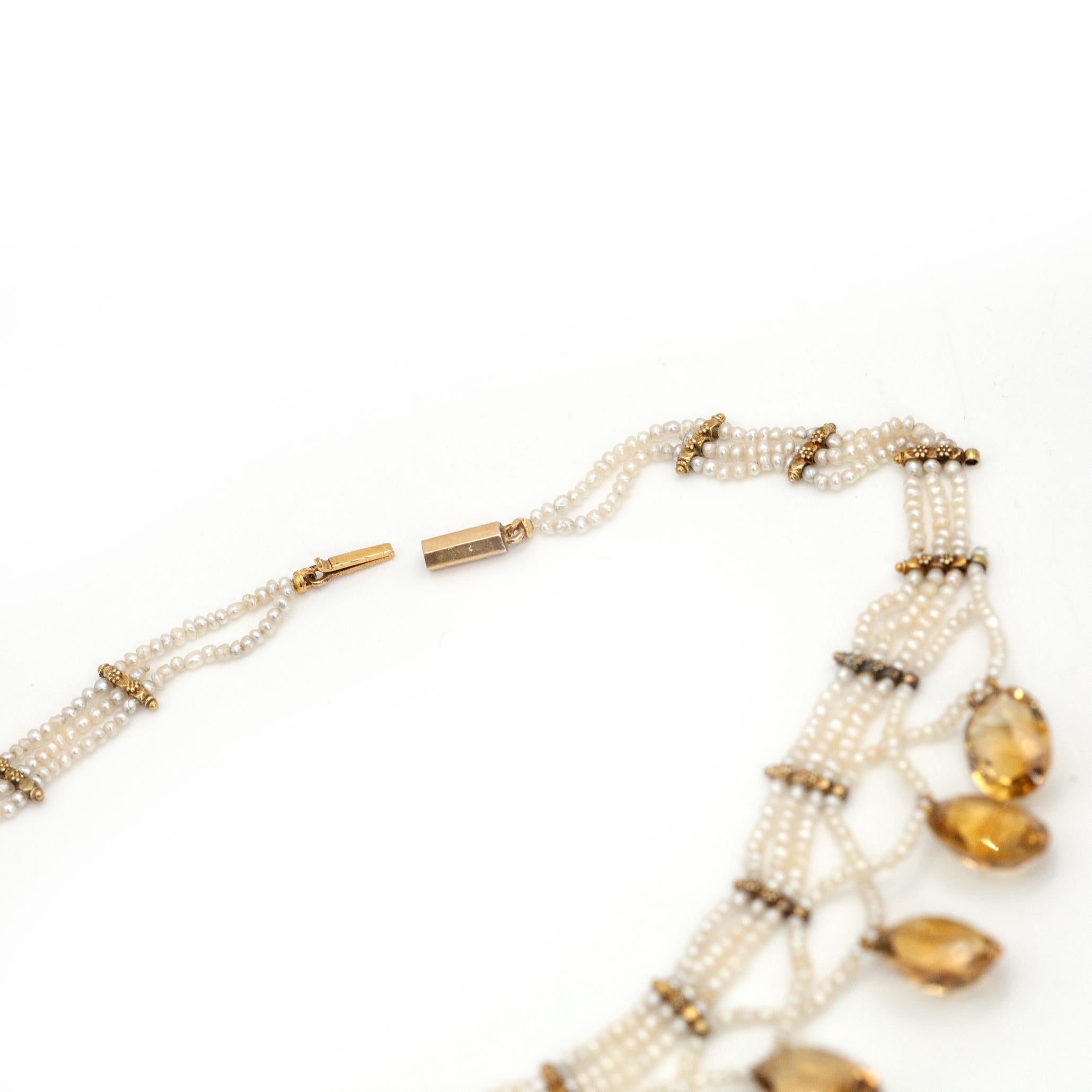 Antique Victorian 14K Yellow Gold Seed Pearl Citrine Choker Necklace im Angebot 2