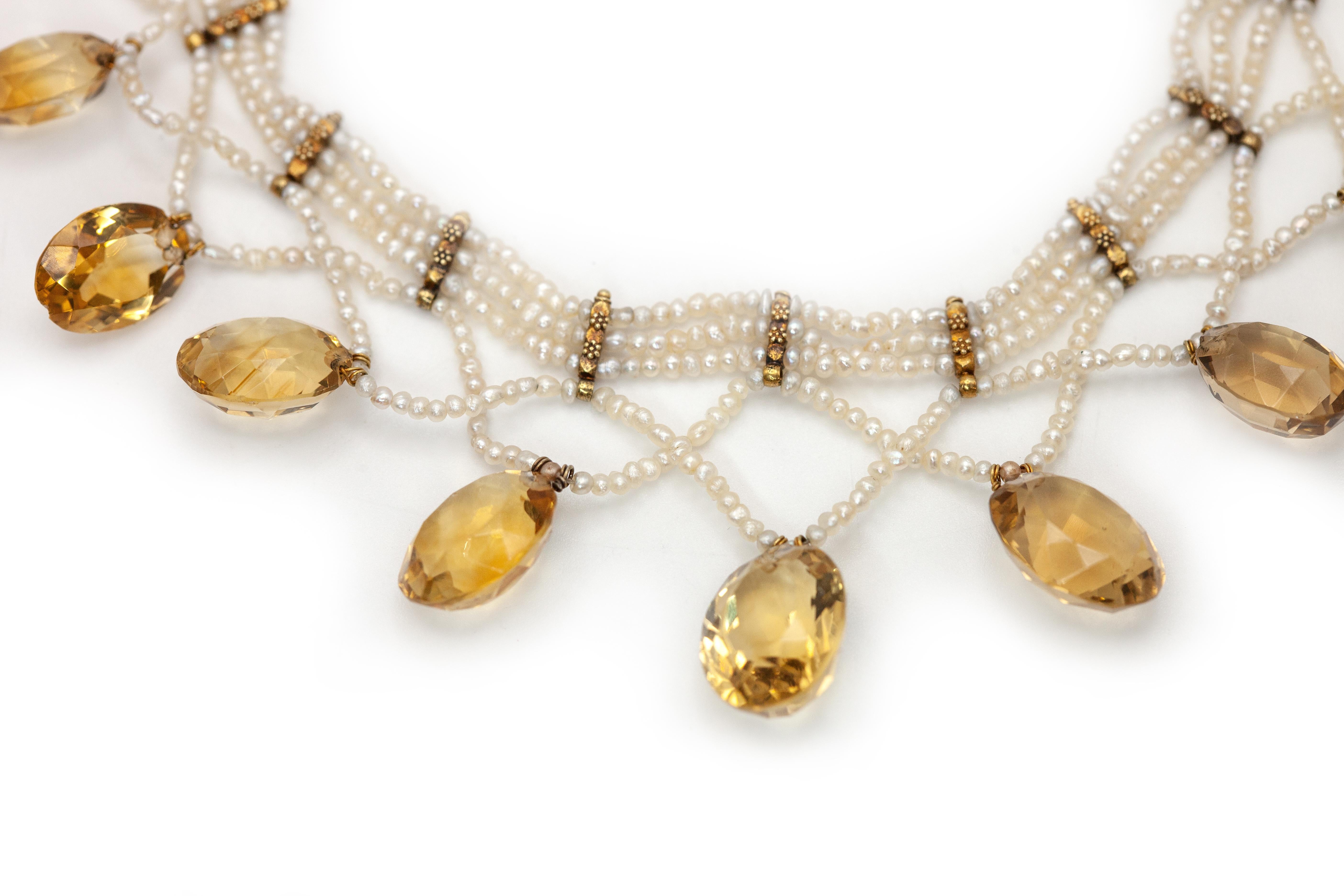 Antique Victorian 14K Yellow Gold Seed Pearl Citrine Choker Necklace im Angebot 3