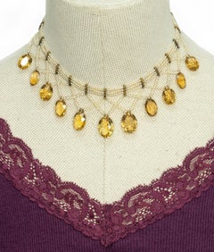 Antique Victorian 14K Yellow Gold Seed Pearl Citrine Choker Necklace