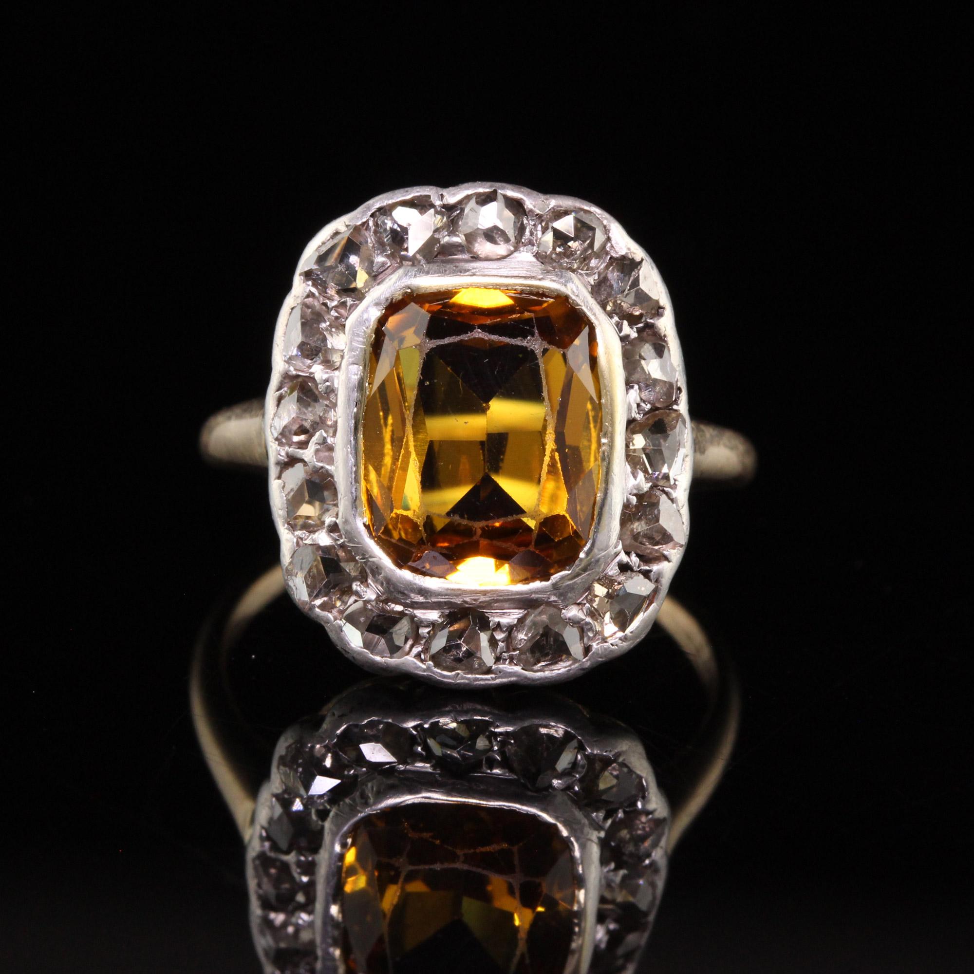 Women's Antique Victorian 14k Yellow Gold Silver Top Citrine Rose Cut Diamond Ring