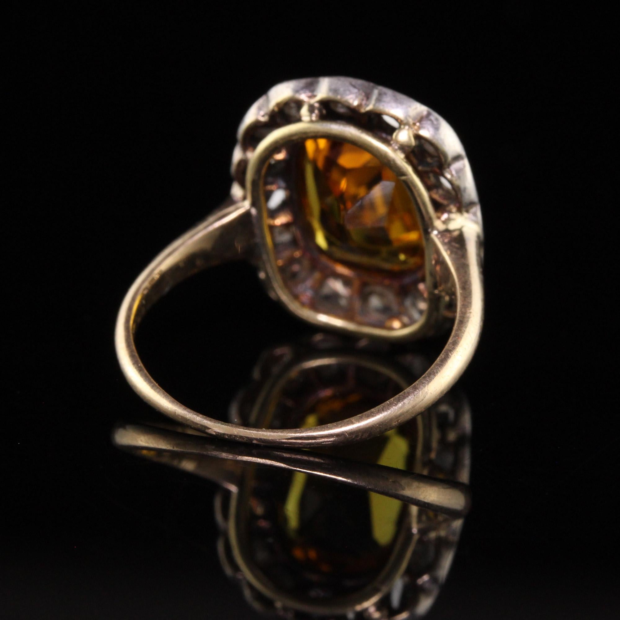 Antique Victorian 14k Yellow Gold Silver Top Citrine Rose Cut Diamond Ring 1