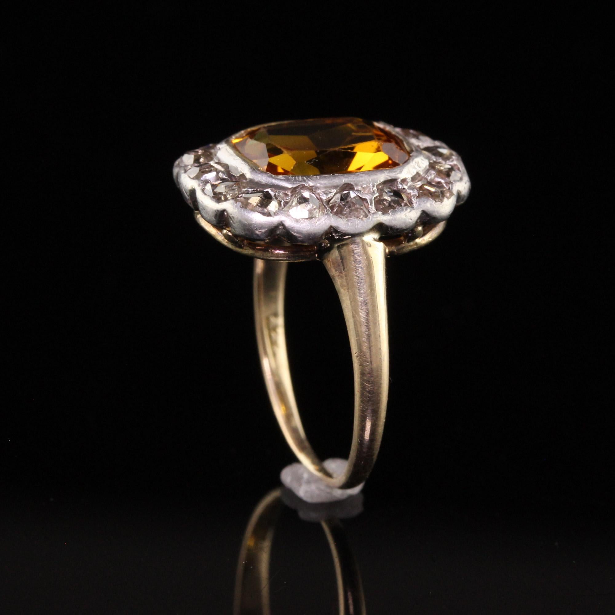 Antique Victorian 14k Yellow Gold Silver Top Citrine Rose Cut Diamond Ring 2