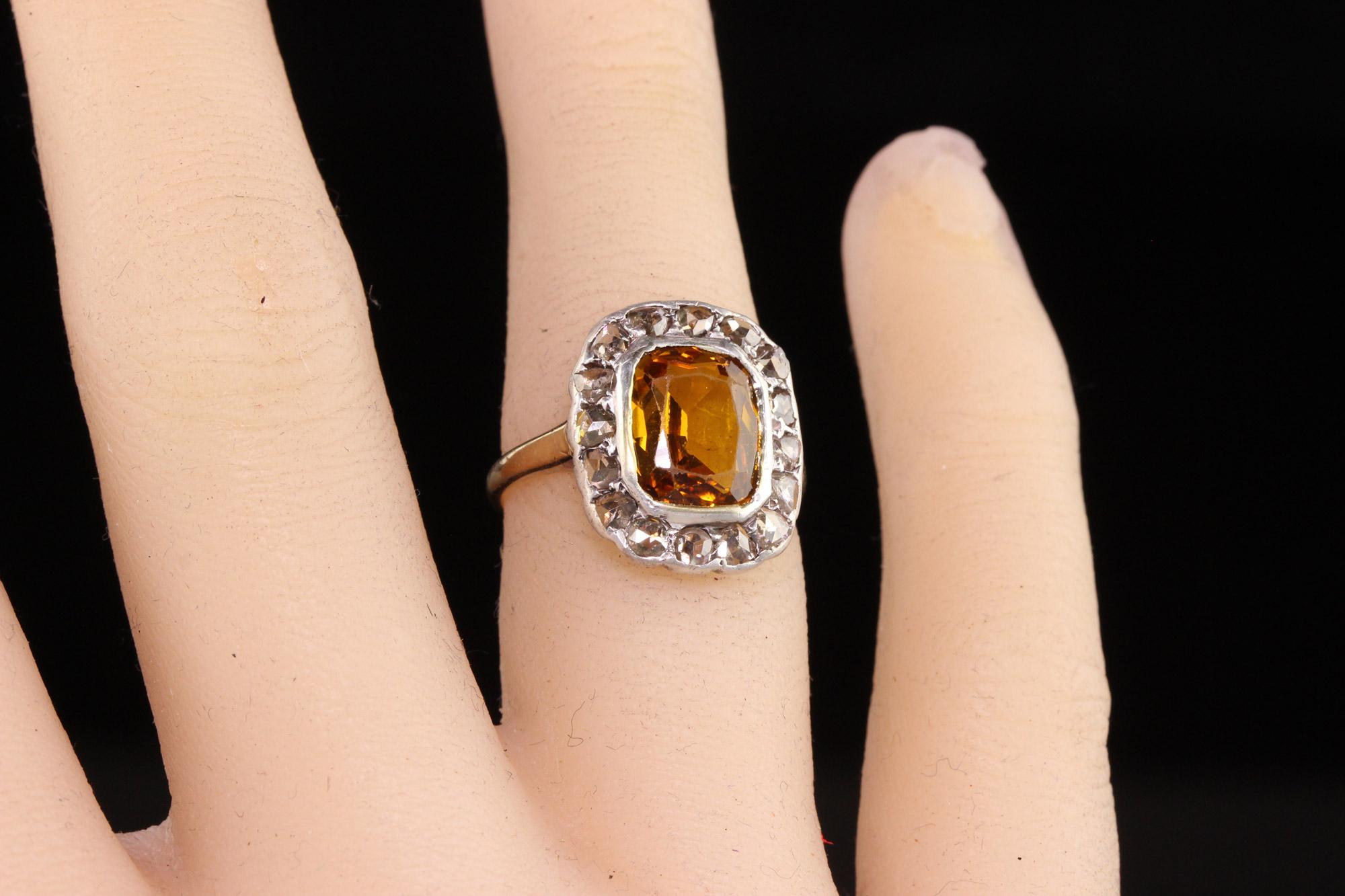 Antique Victorian 14k Yellow Gold Silver Top Citrine Rose Cut Diamond Ring 3