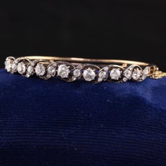 Antique Victorian 14K Yellow Gold Silver Top Old Mine Cut Diamond Bangle