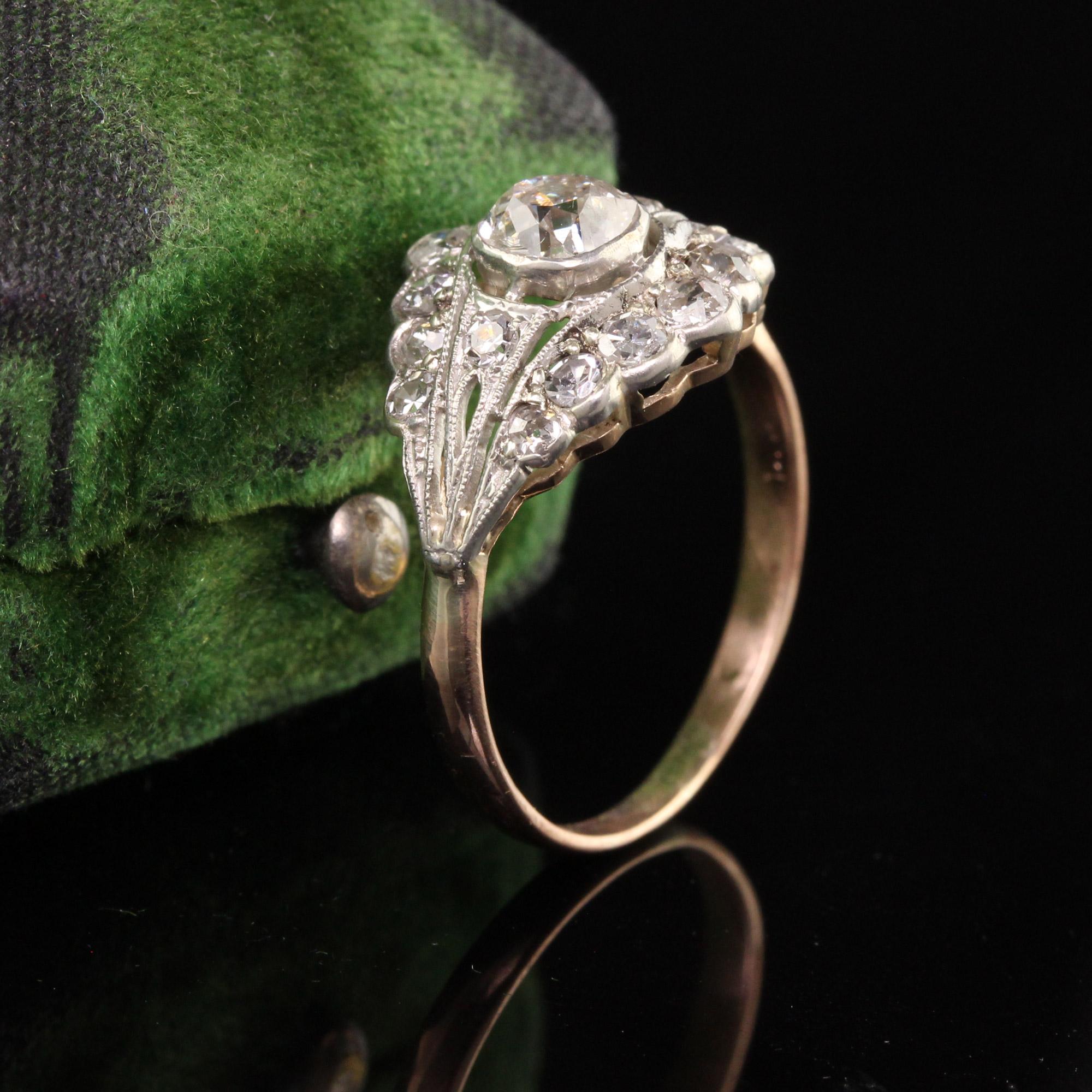 Antiker viktorianischer Verlobungsring, 14 Karat Gelbgold Silber Top Old Mine Diamant (Viktorianisch)