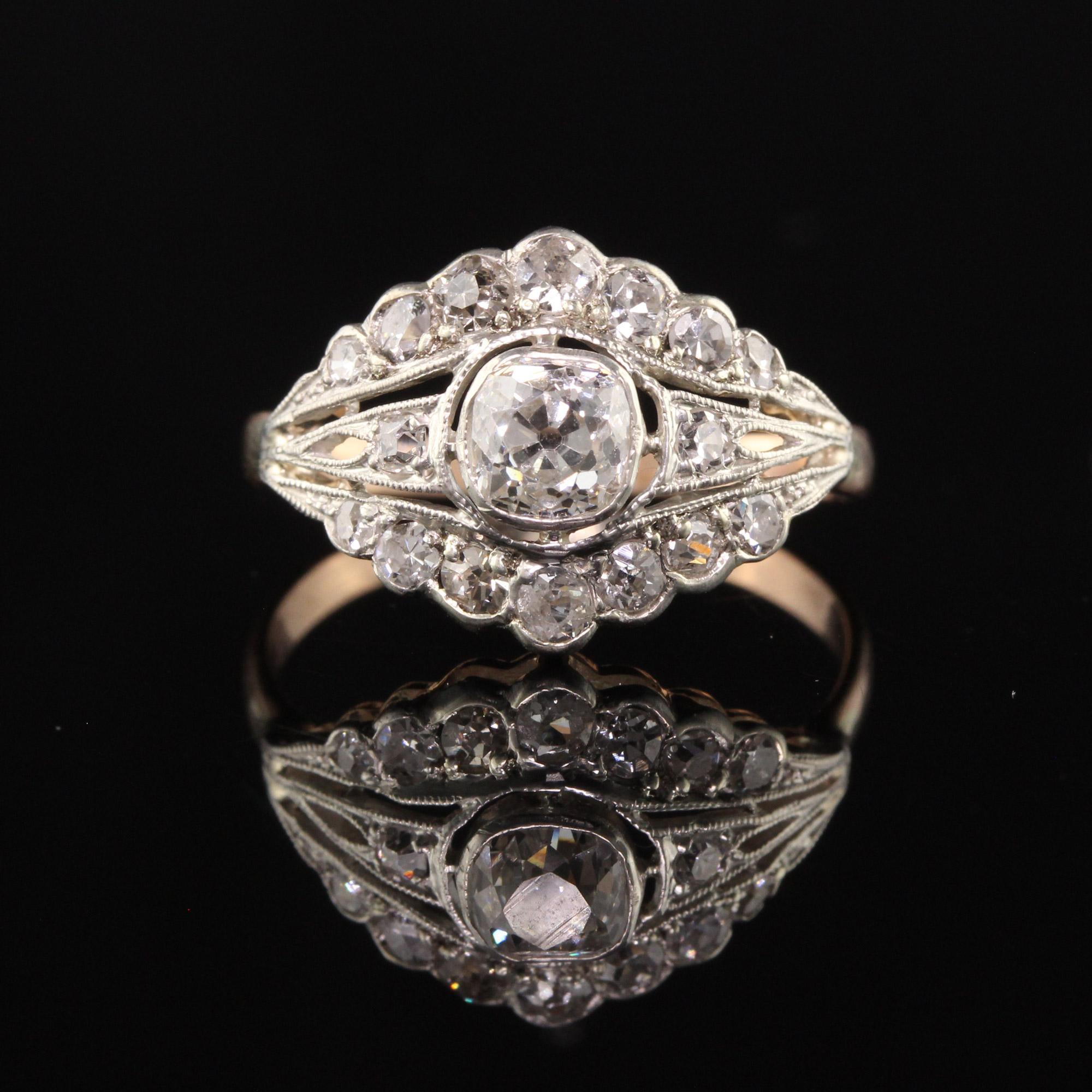 Antiker viktorianischer Verlobungsring, 14 Karat Gelbgold Silber Top Old Mine Diamant (Alteuropäischer Brillantschliff)