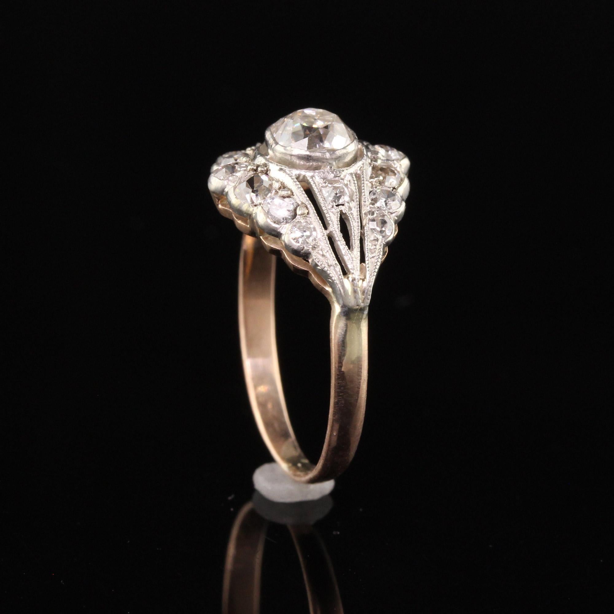 Antiker viktorianischer Verlobungsring, 14 Karat Gelbgold Silber Top Old Mine Diamant Damen