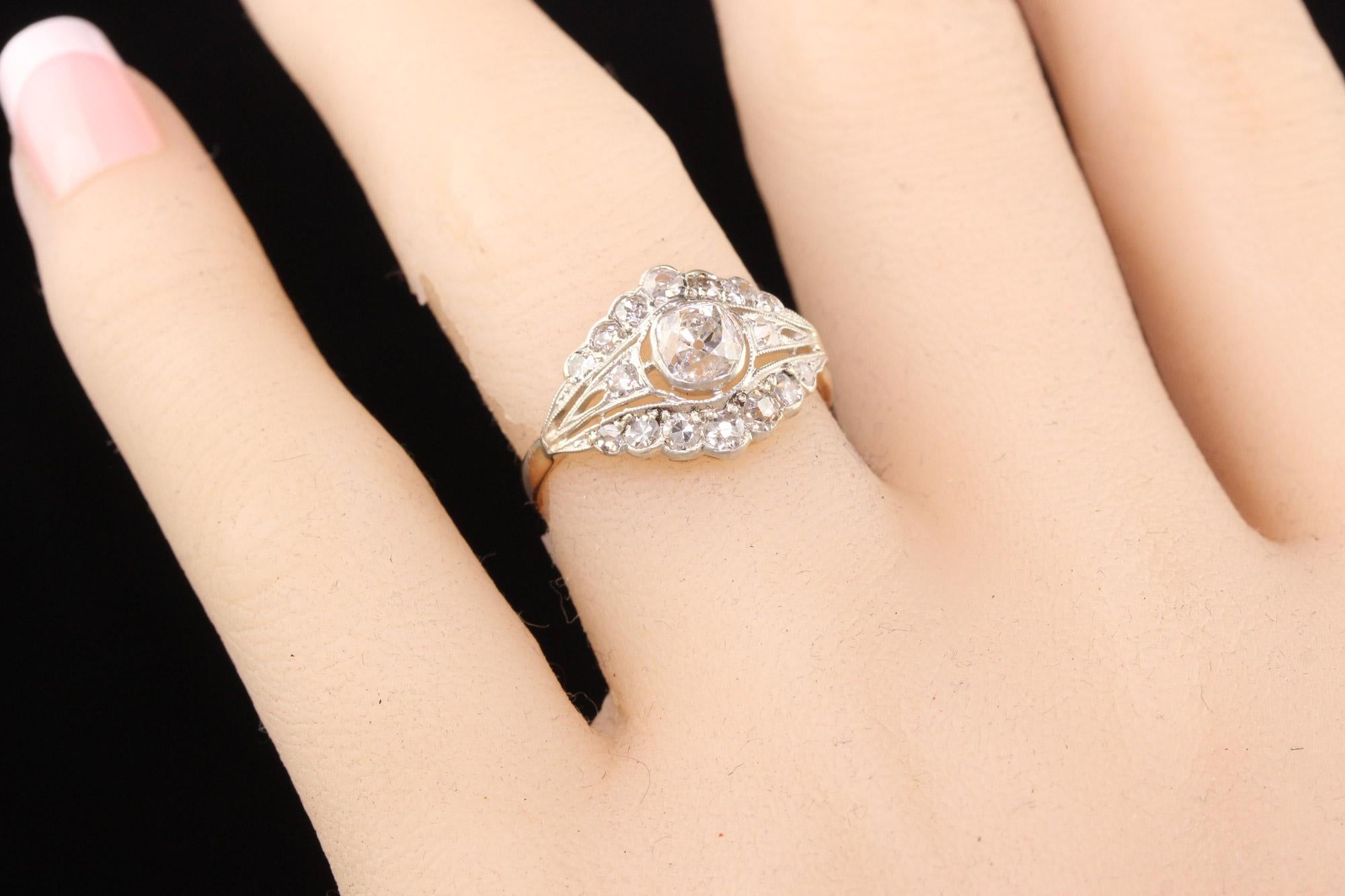 Antiker viktorianischer Verlobungsring, 14 Karat Gelbgold Silber Top Old Mine Diamant 1