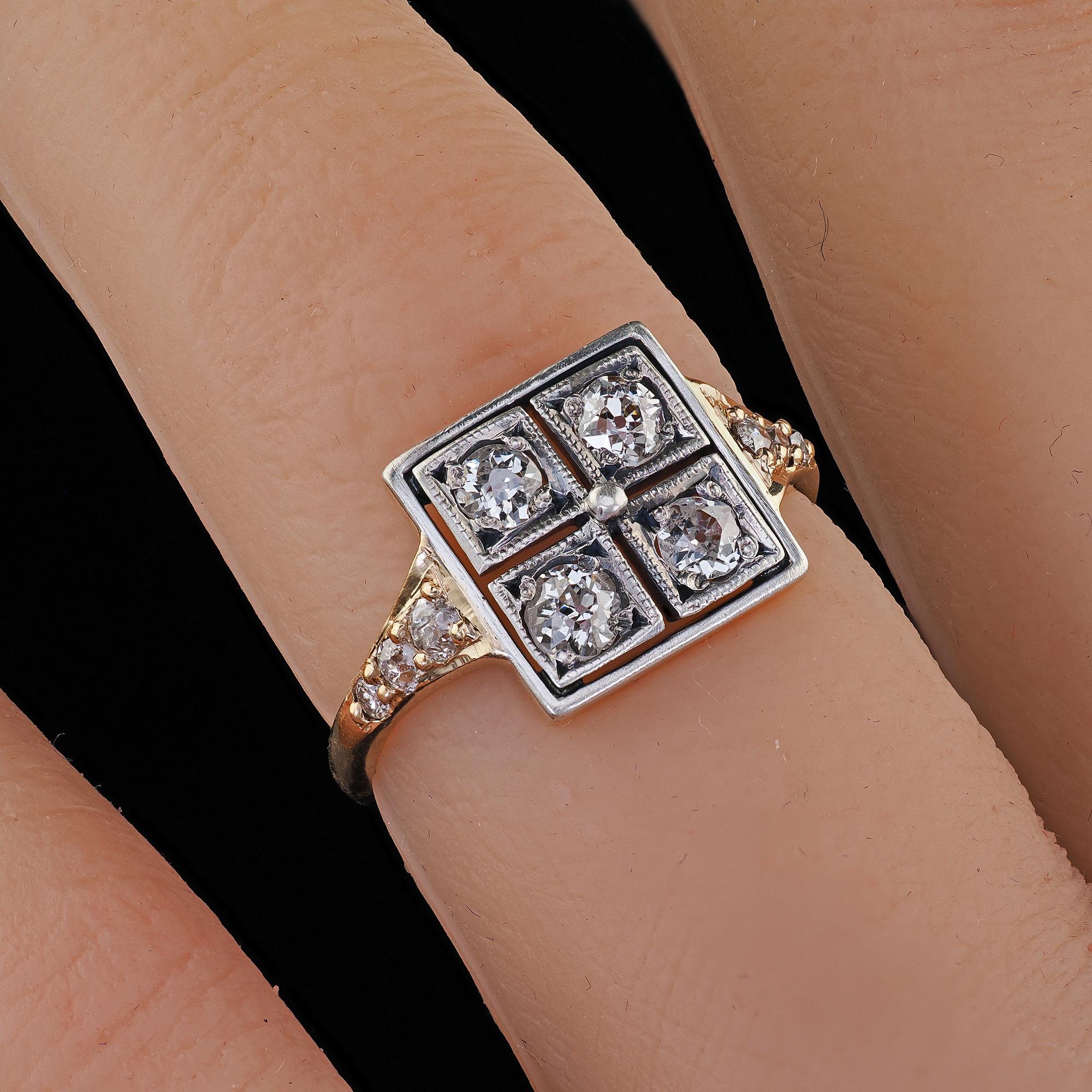 Antique Victorian 14K Yellow Gold Silver Top Old Mine Diamond Ring For Sale 5