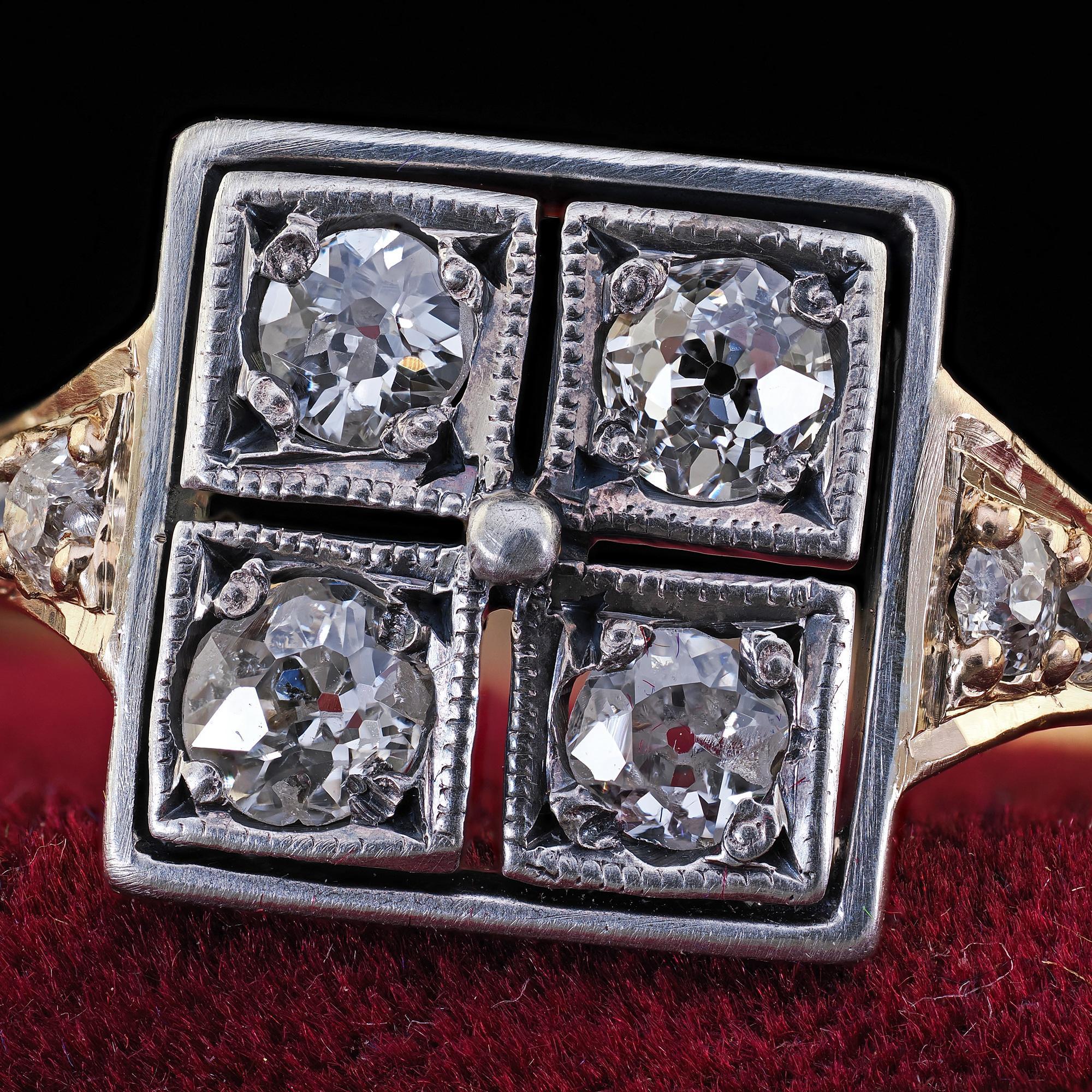 Antique Victorian 14K Yellow Gold Silver Top Old Mine Diamond Ring In Good Condition For Sale In Great Neck, NY