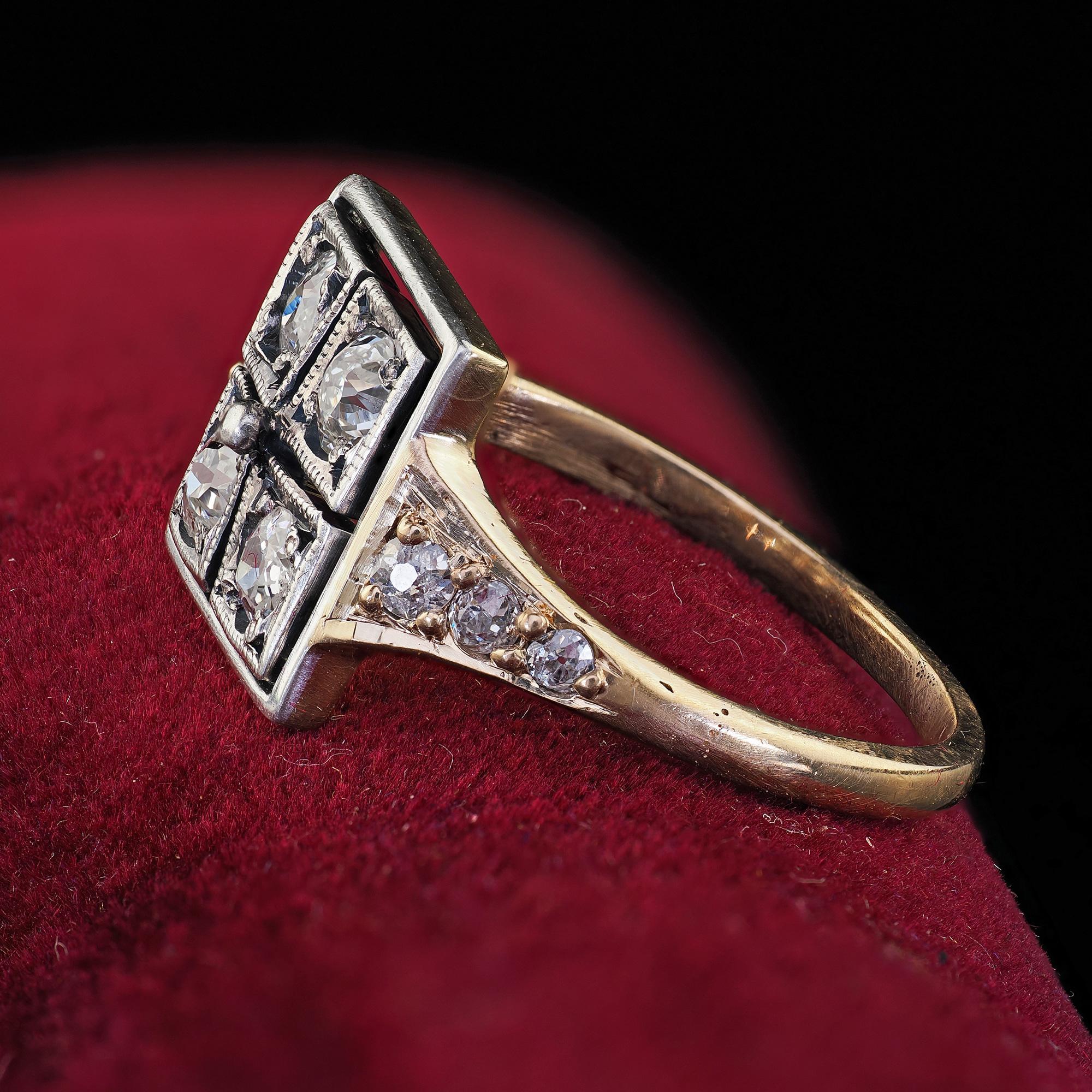 Antique Victorian 14K Yellow Gold Silver Top Old Mine Diamond Ring For Sale 1