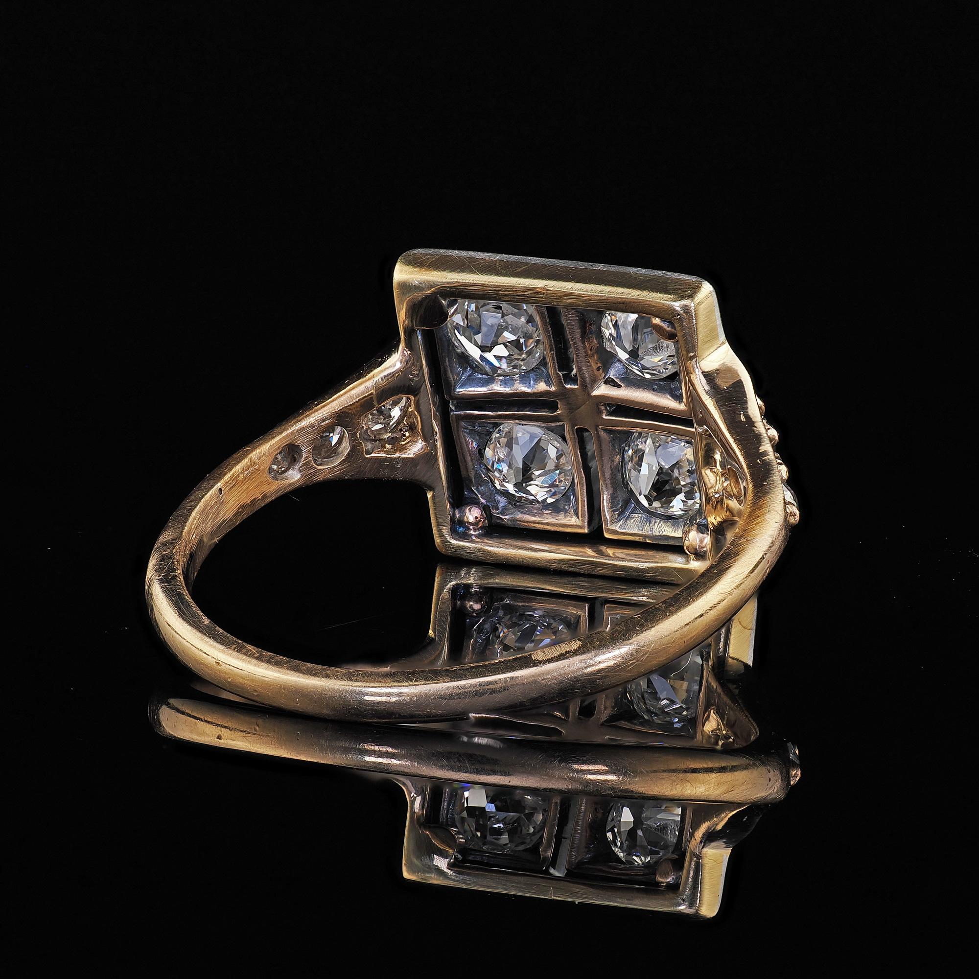 Antique Victorian 14K Yellow Gold Silver Top Old Mine Diamond Ring For Sale 3