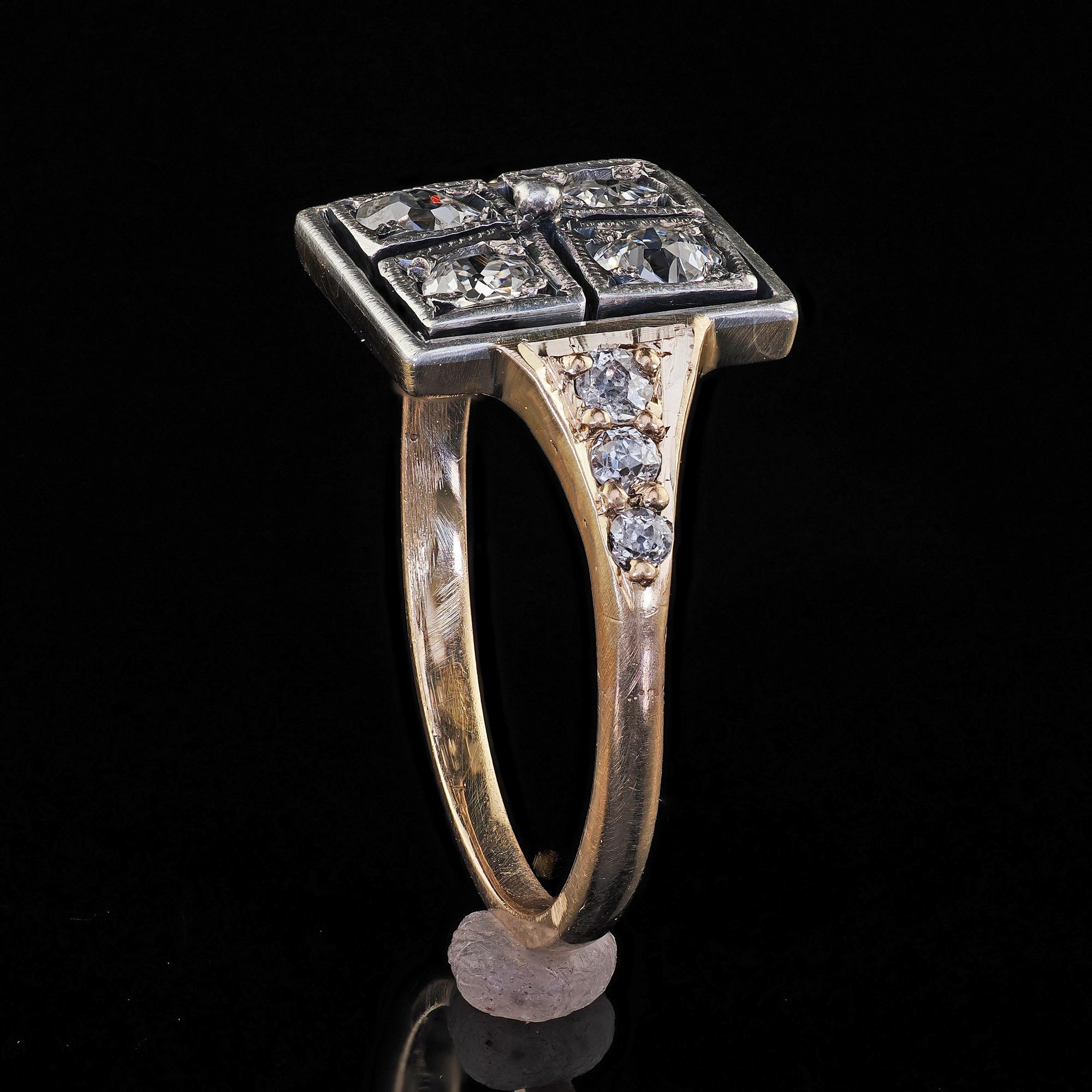 Antique Victorian 14K Yellow Gold Silver Top Old Mine Diamond Ring For Sale 4
