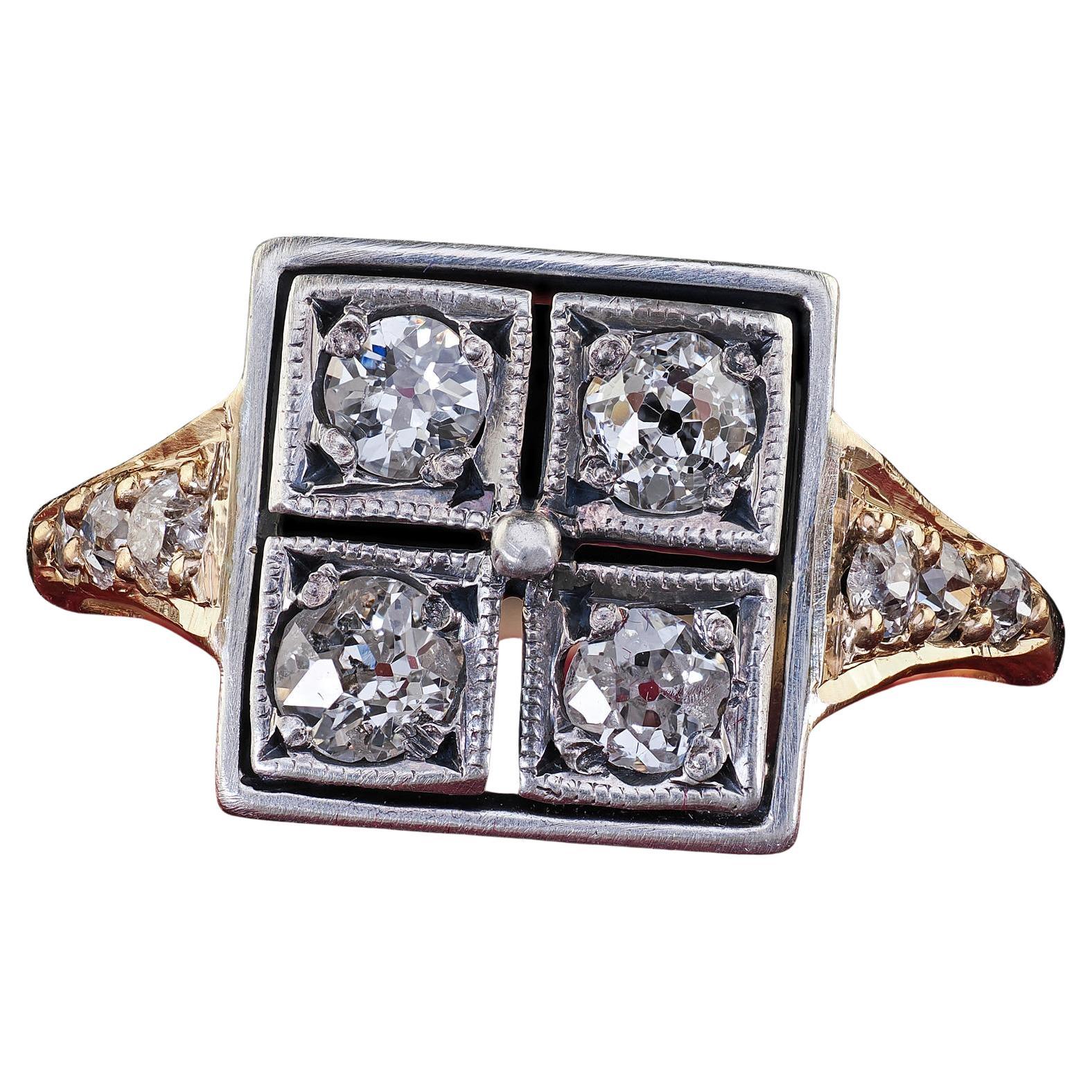 Antique Victorian 14K Yellow Gold Silver Top Old Mine Diamond Ring