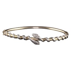 Antique Victorian 14K Yellow Gold Single Cut Diamond Double Snake Head Bangle