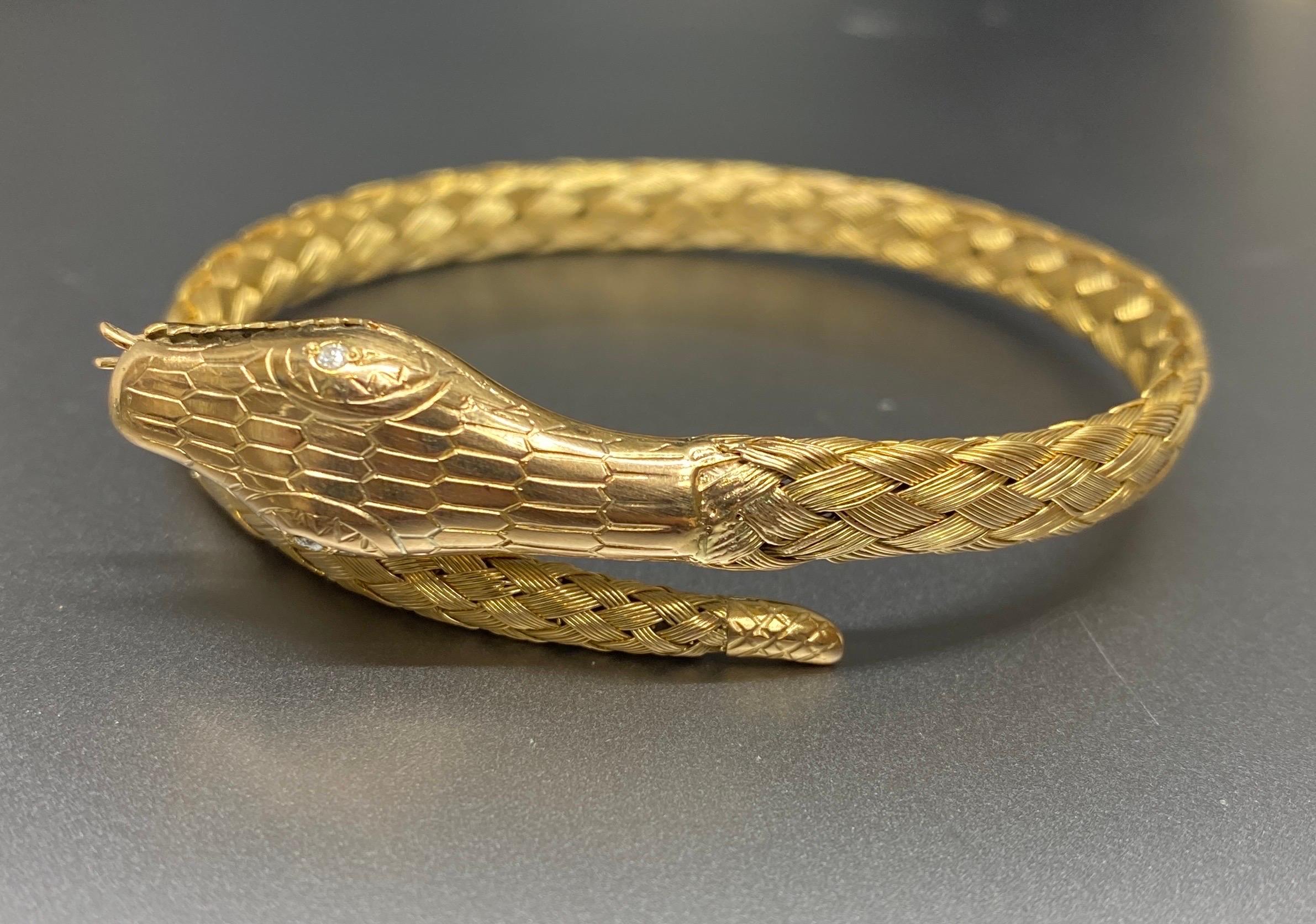 Bracelet victorien ancien en or jaune 14 carats tissé en forme de serpent en vente 4