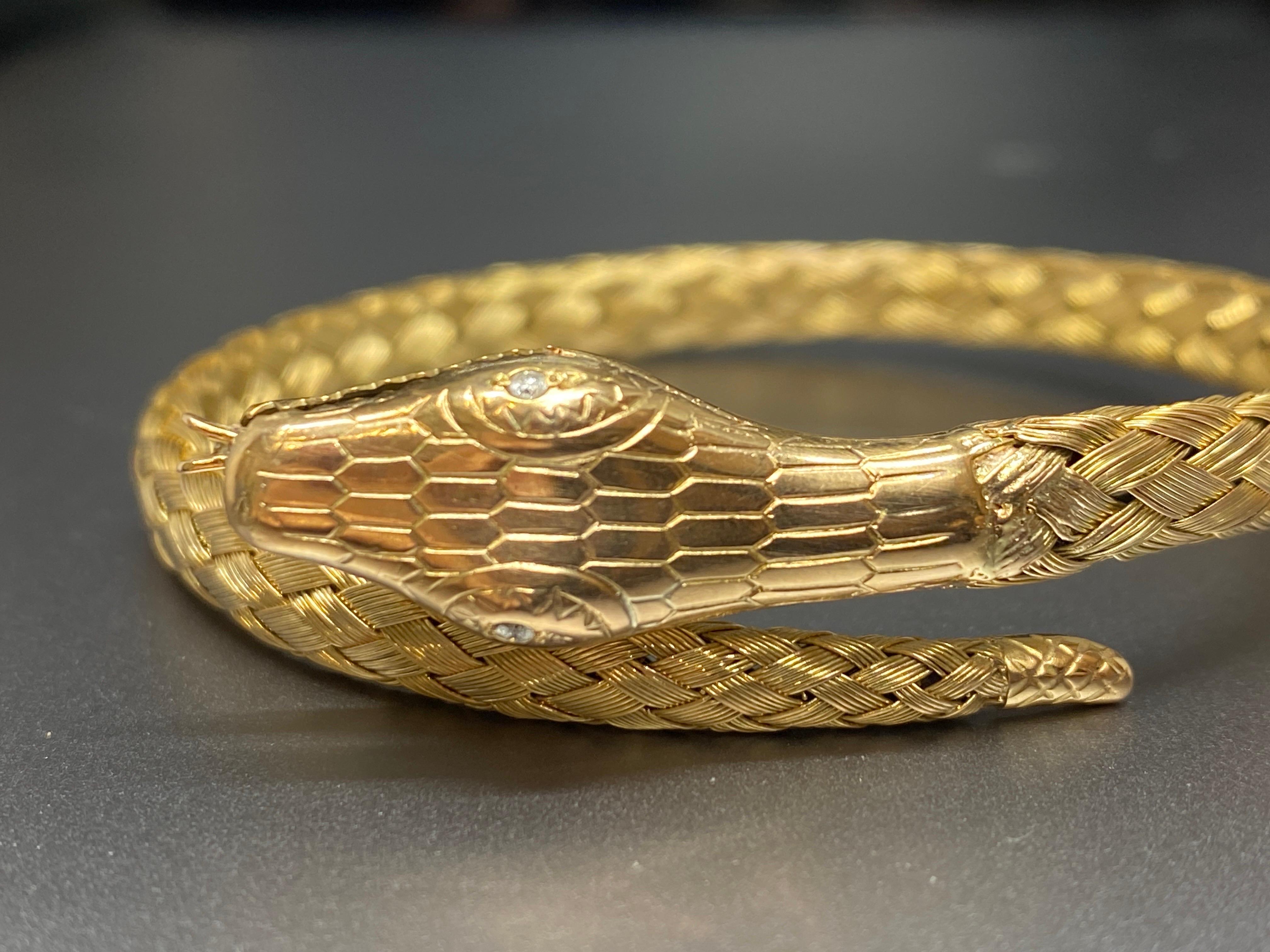 Antique Victorian 14k Yellow Gold Snake Woven Wrap Coil Bracelet For Sale 3