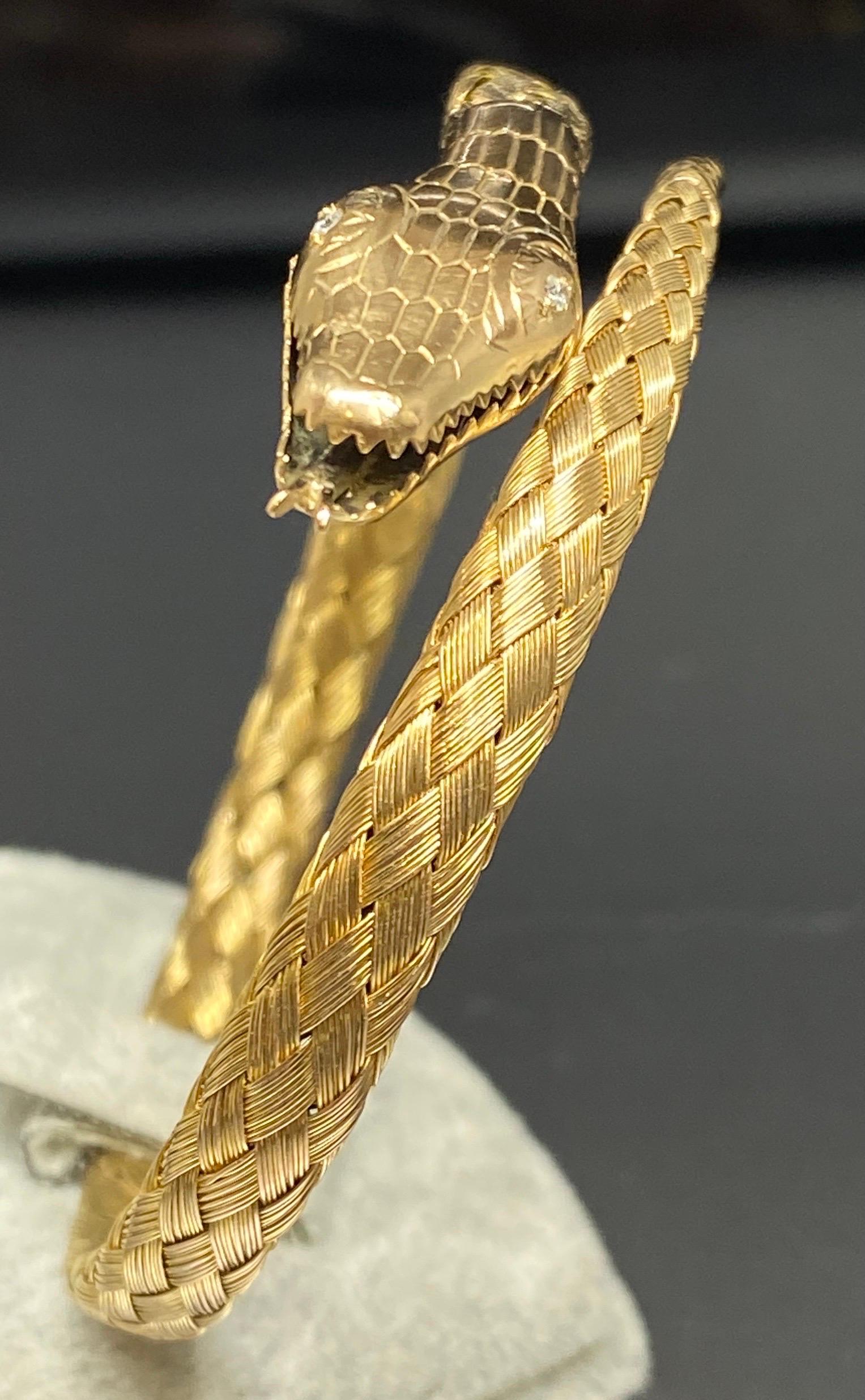 Bracelet victorien ancien en or jaune 14 carats tissé en forme de serpent en vente 6