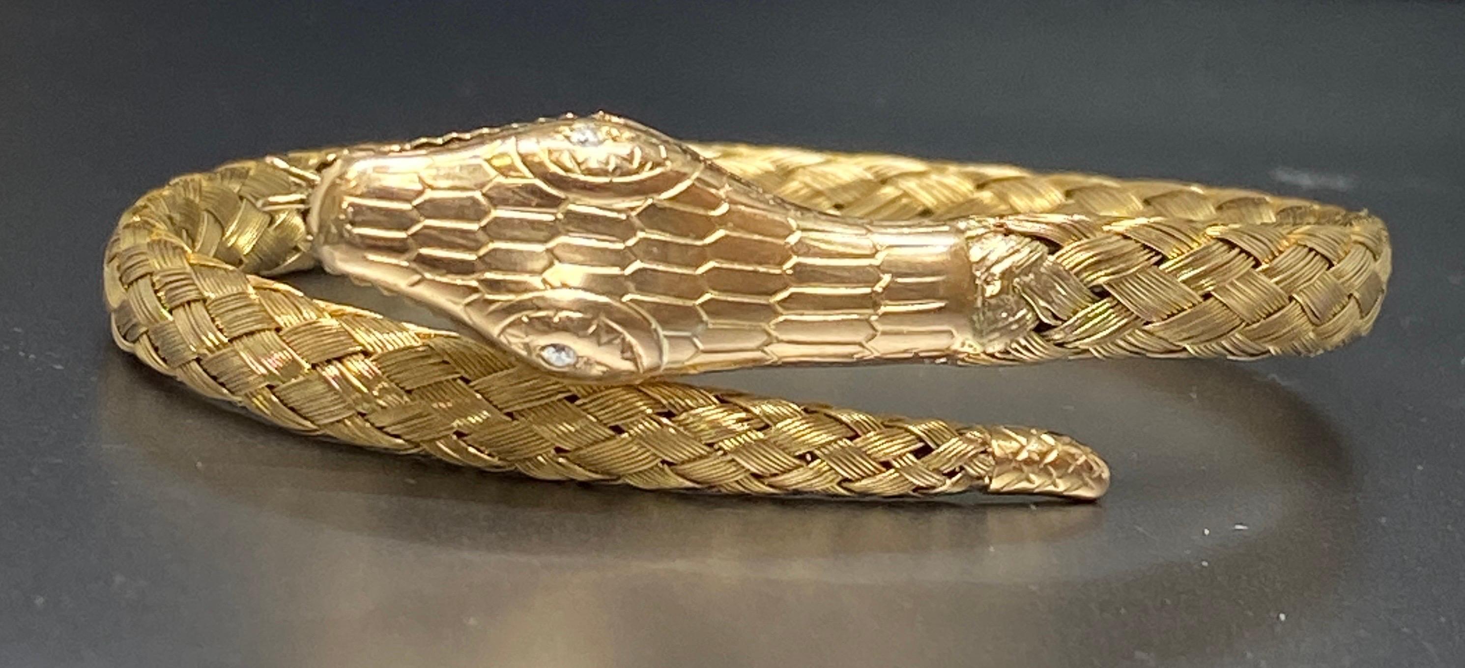 Bracelet victorien ancien en or jaune 14 carats tissé en forme de serpent en vente 7