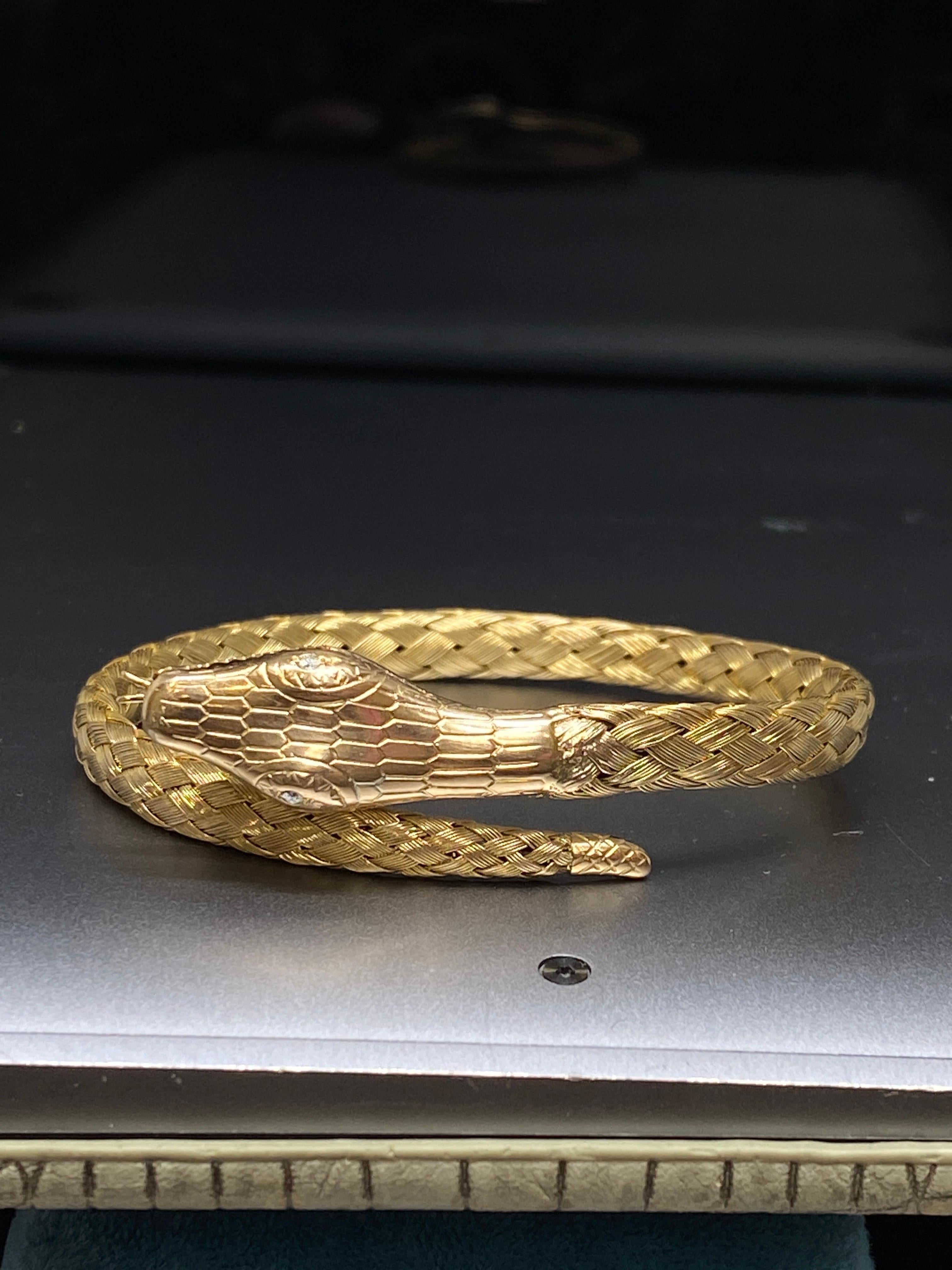 Bracelet victorien ancien en or jaune 14 carats tissé en forme de serpent en vente 8