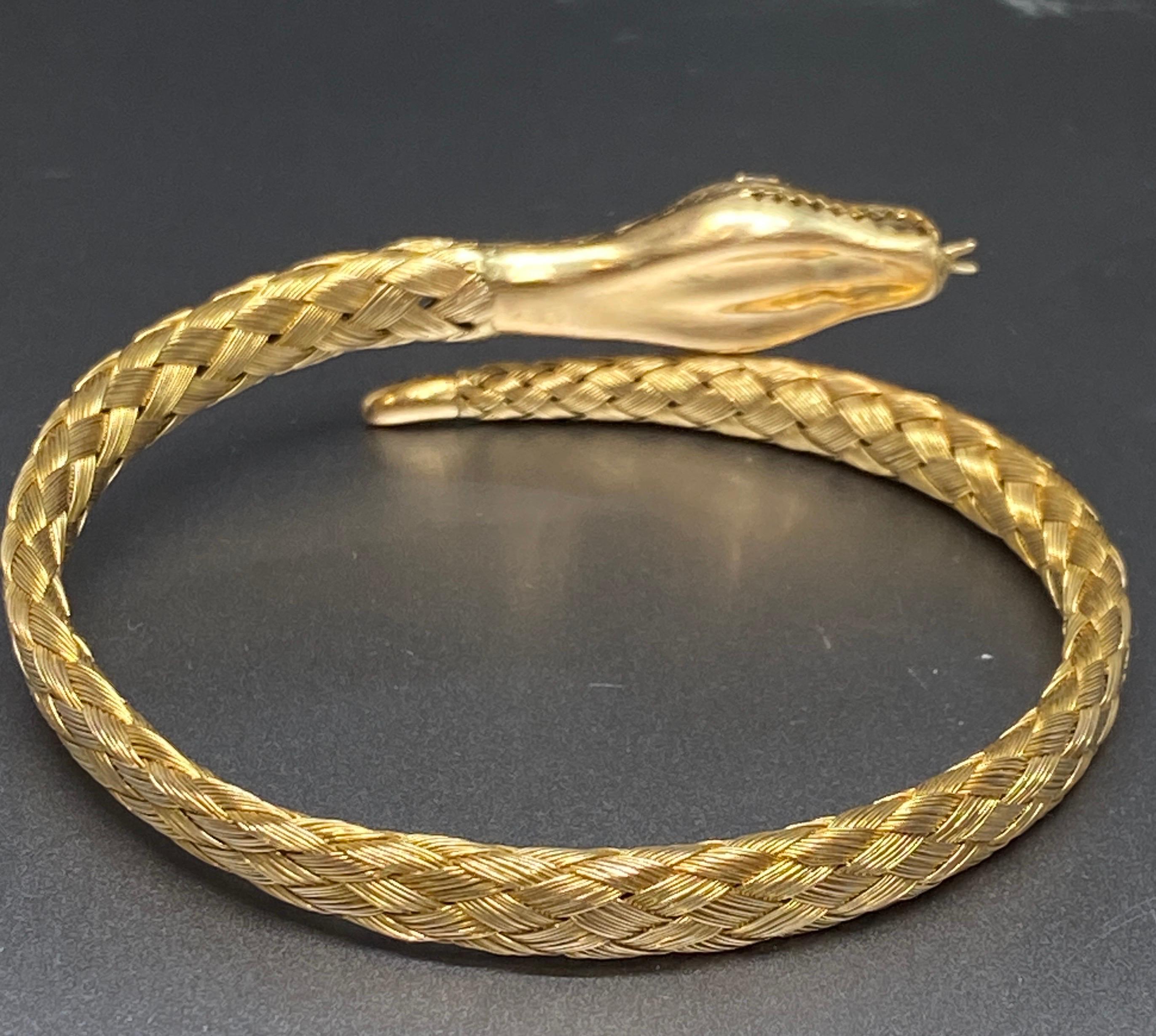Antique Victorian 14k Yellow Gold Snake Woven Wrap Coil Bracelet For Sale 7