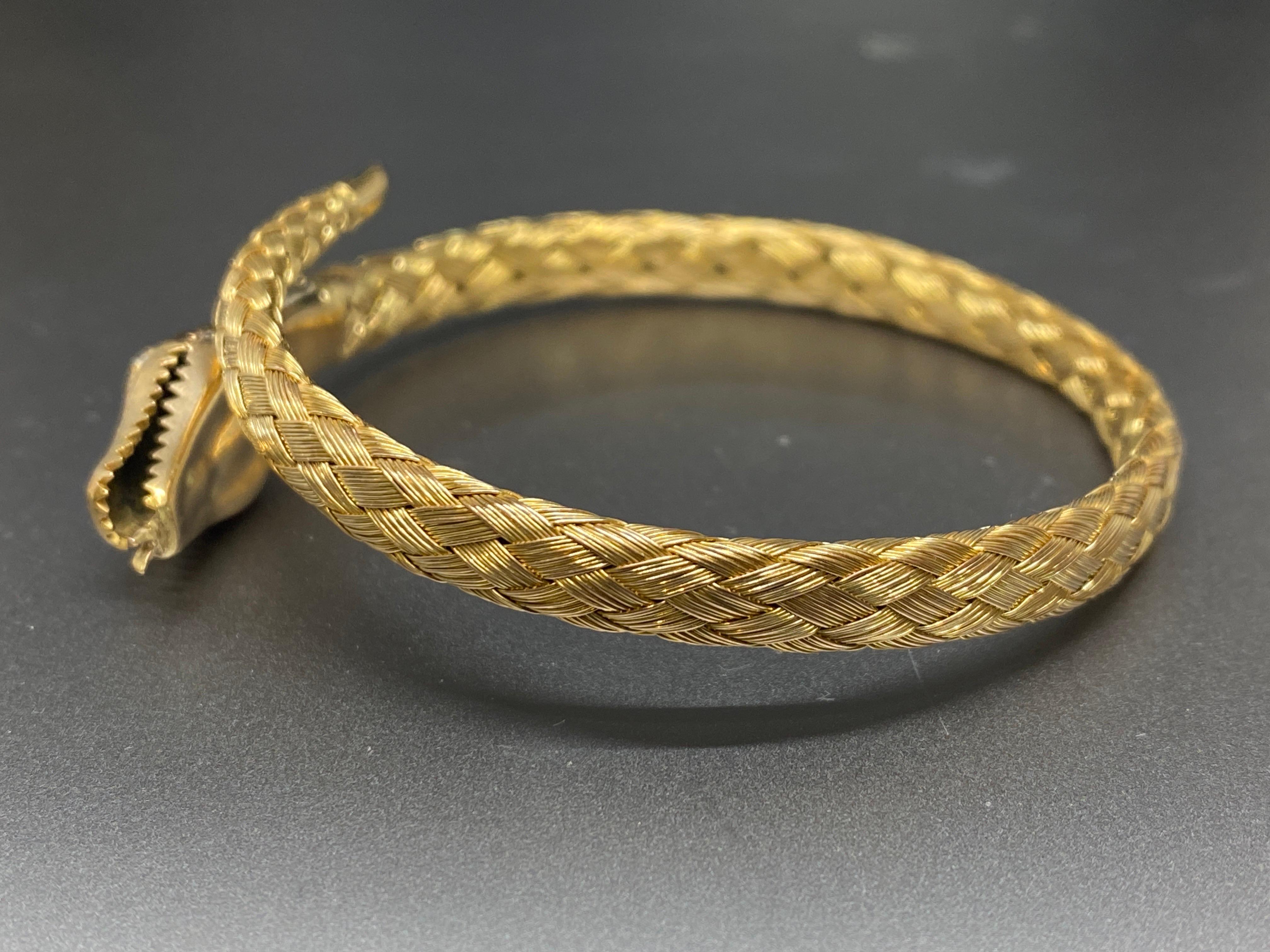 Round Cut Antique Victorian 14k Yellow Gold Snake Woven Wrap Coil Bracelet For Sale