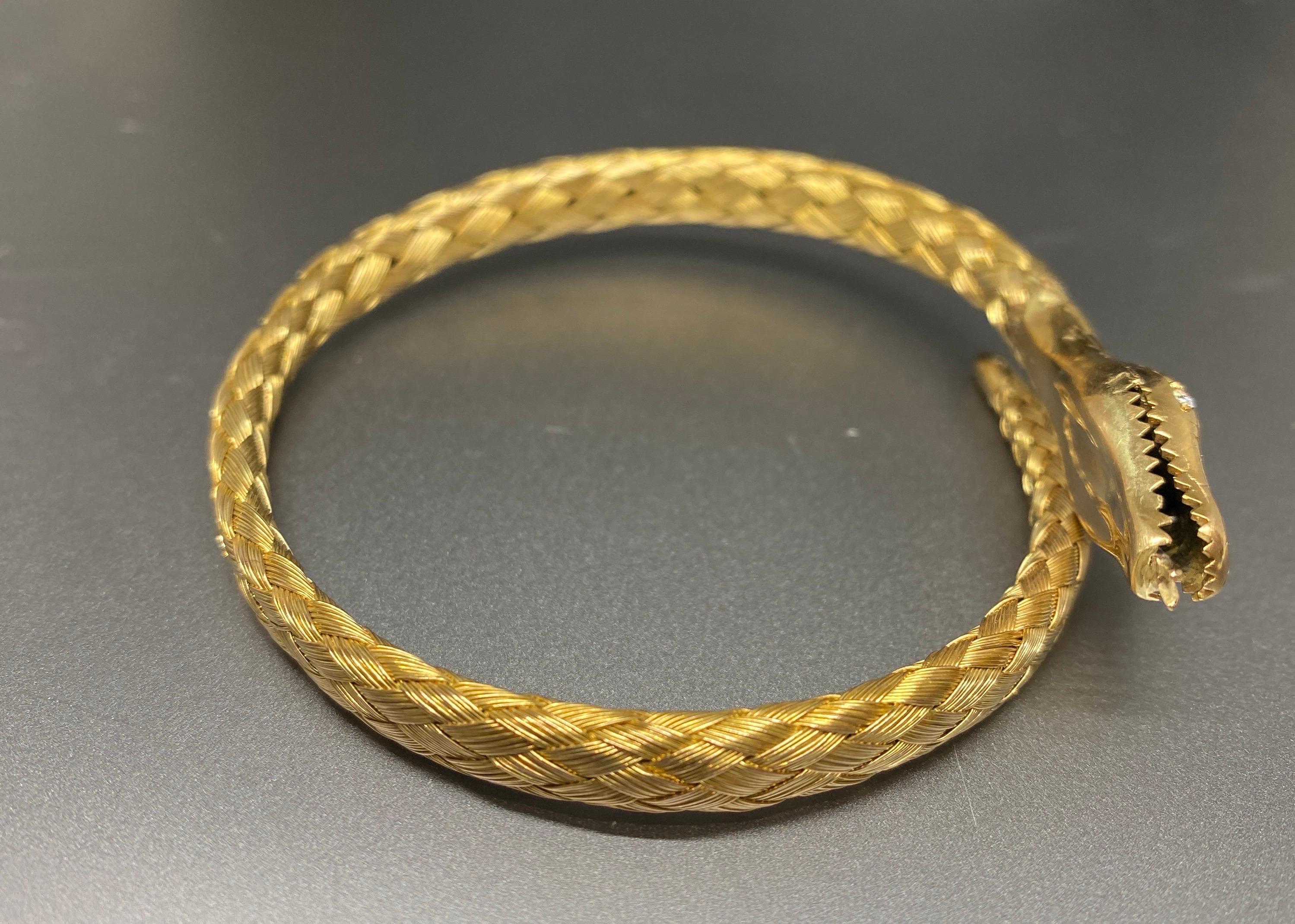 Bracelet victorien ancien en or jaune 14 carats tissé en forme de serpent en vente 1