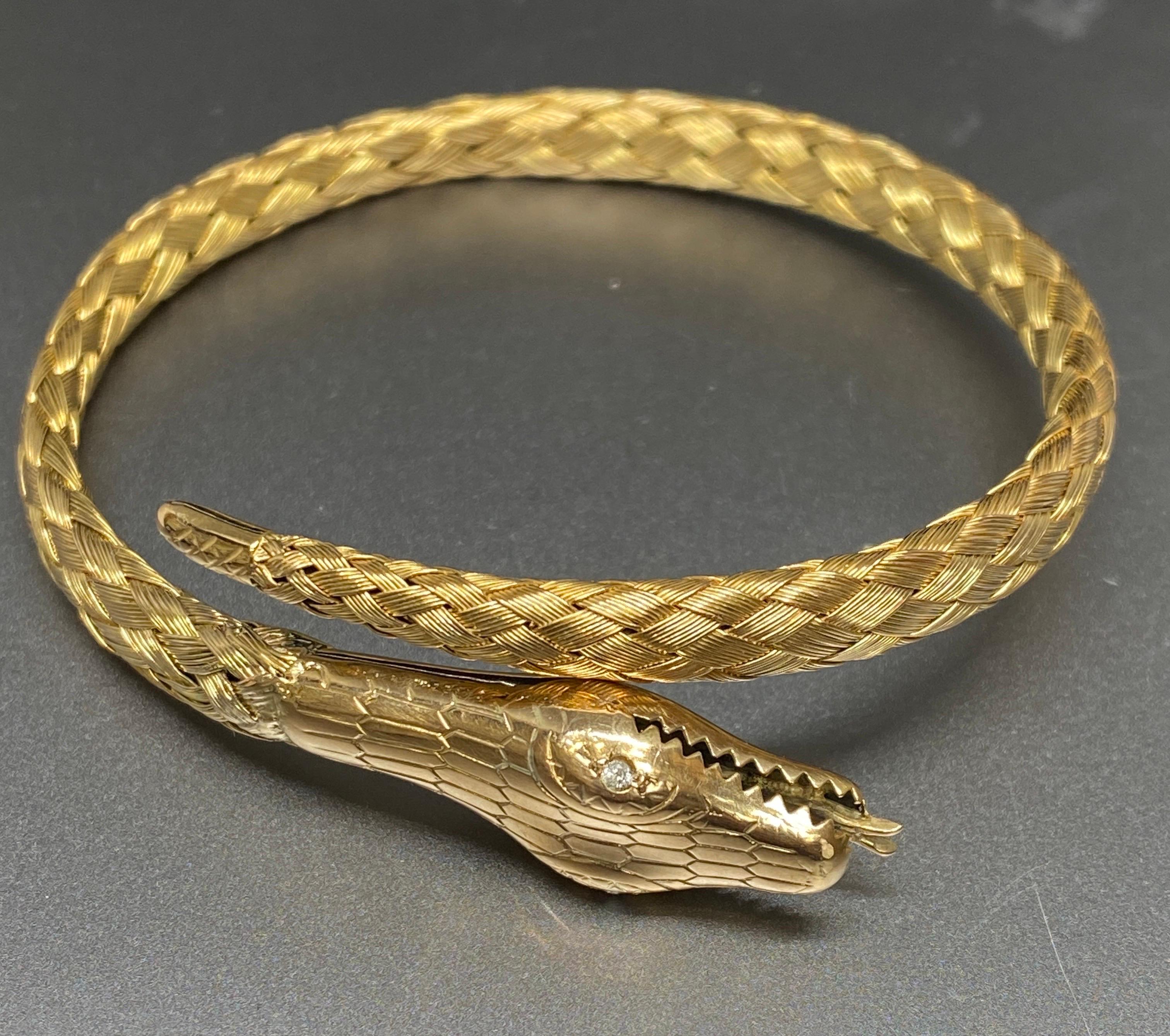 Women's Antique Victorian 14k Yellow Gold Snake Woven Wrap Coil Bracelet For Sale