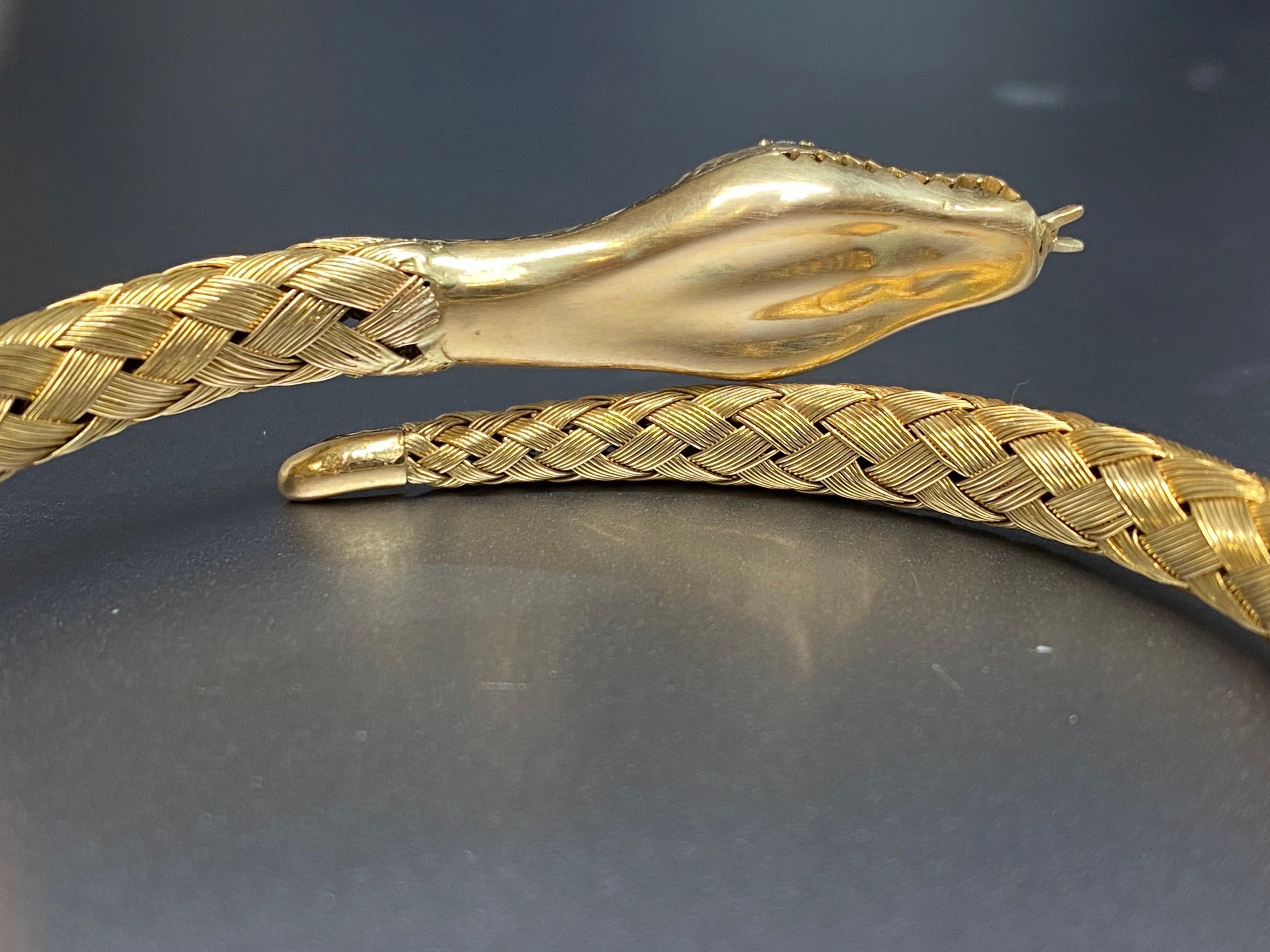 Bracelet victorien ancien en or jaune 14 carats tissé en forme de serpent en vente 3