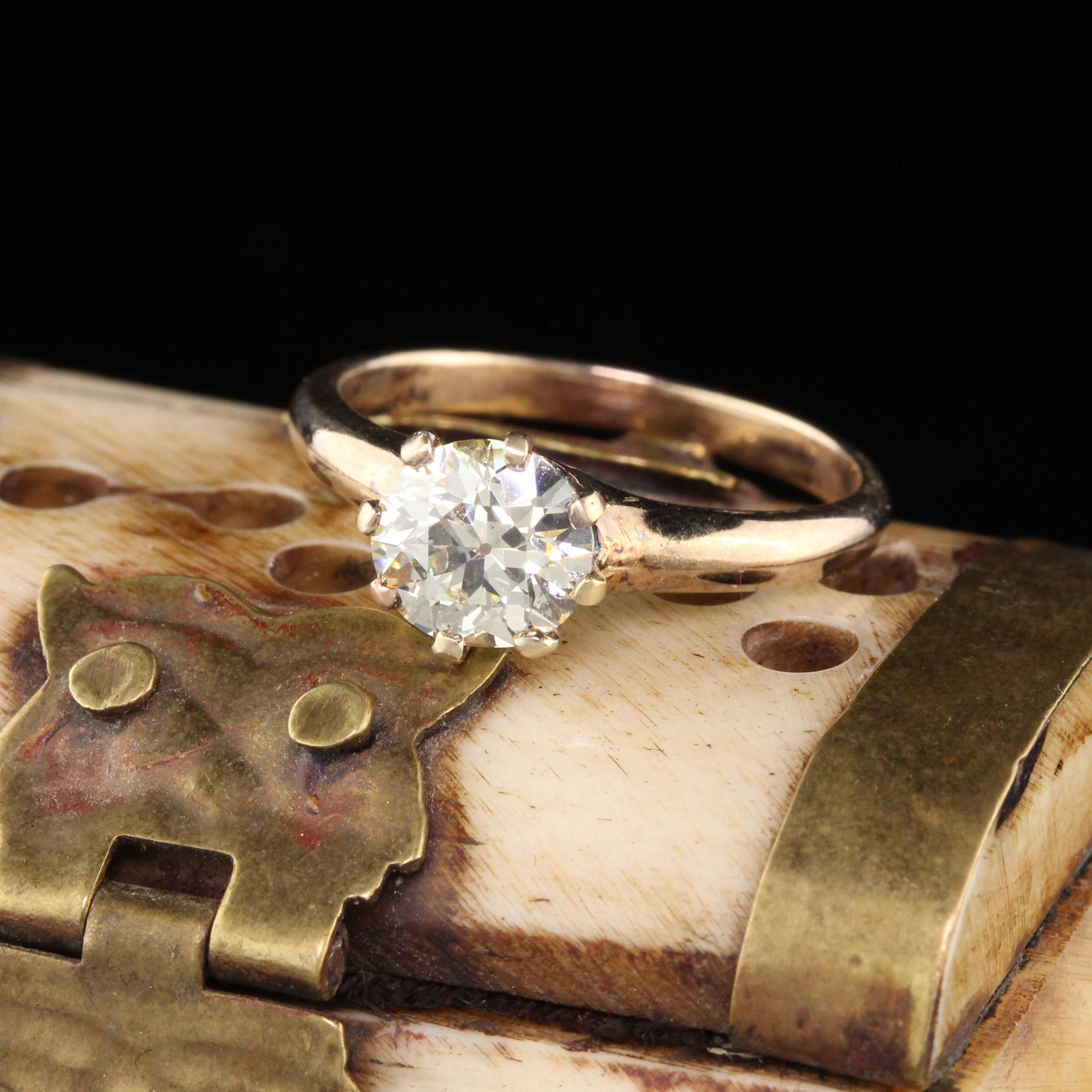 Classic Victorian Solitaire Engagement Ring with a warm color old european cut diamond in the center held by 8 prongs.

Item #R0384

Metal: 14K Yellow Gold 

Weight: 3.2 Grams

Diamond Weight: 1.27 ct old european cut diamond

Diamond Color: