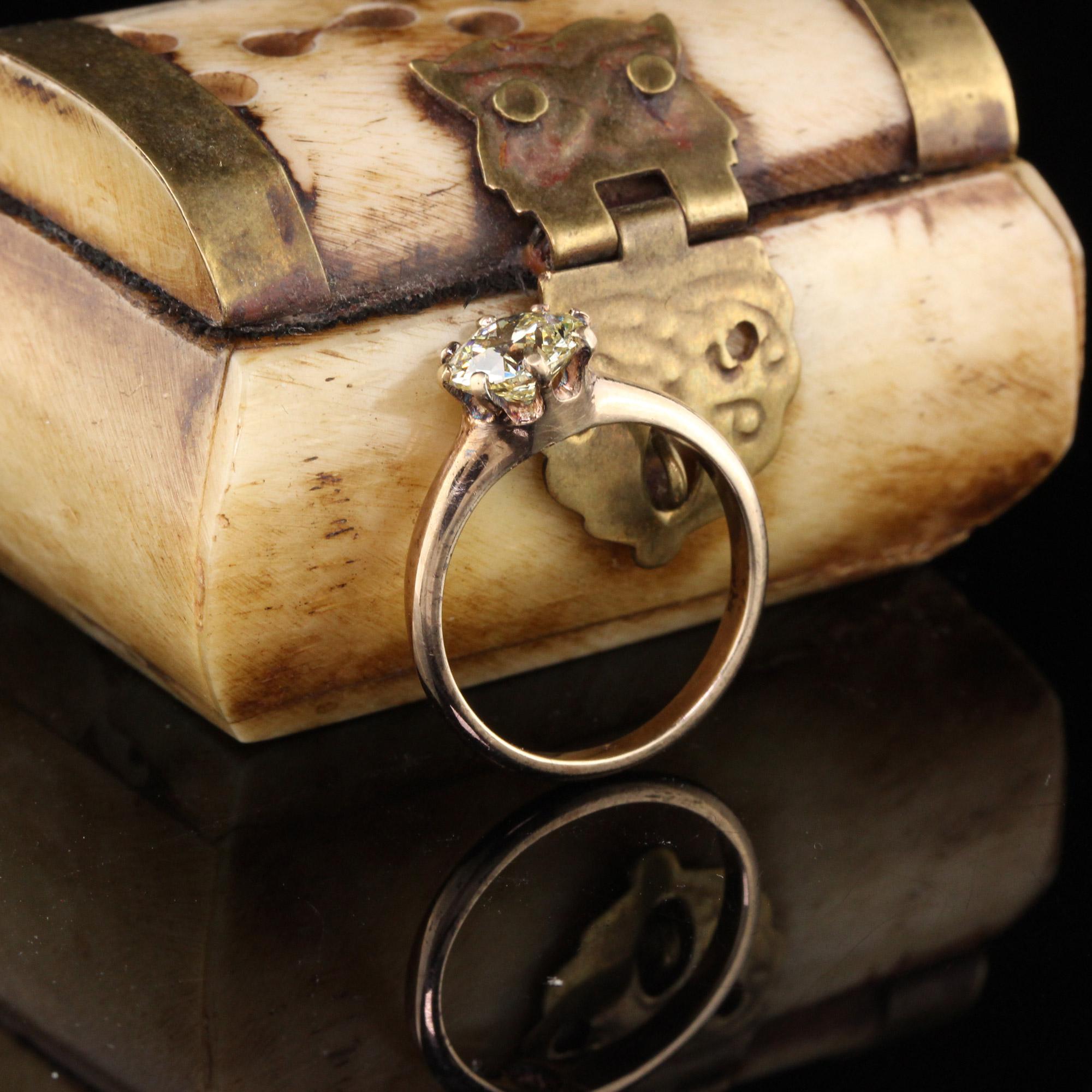 Old European Cut Antique Victorian 14 Karat Yellow Gold Solitaire Diamond Engagement Ring