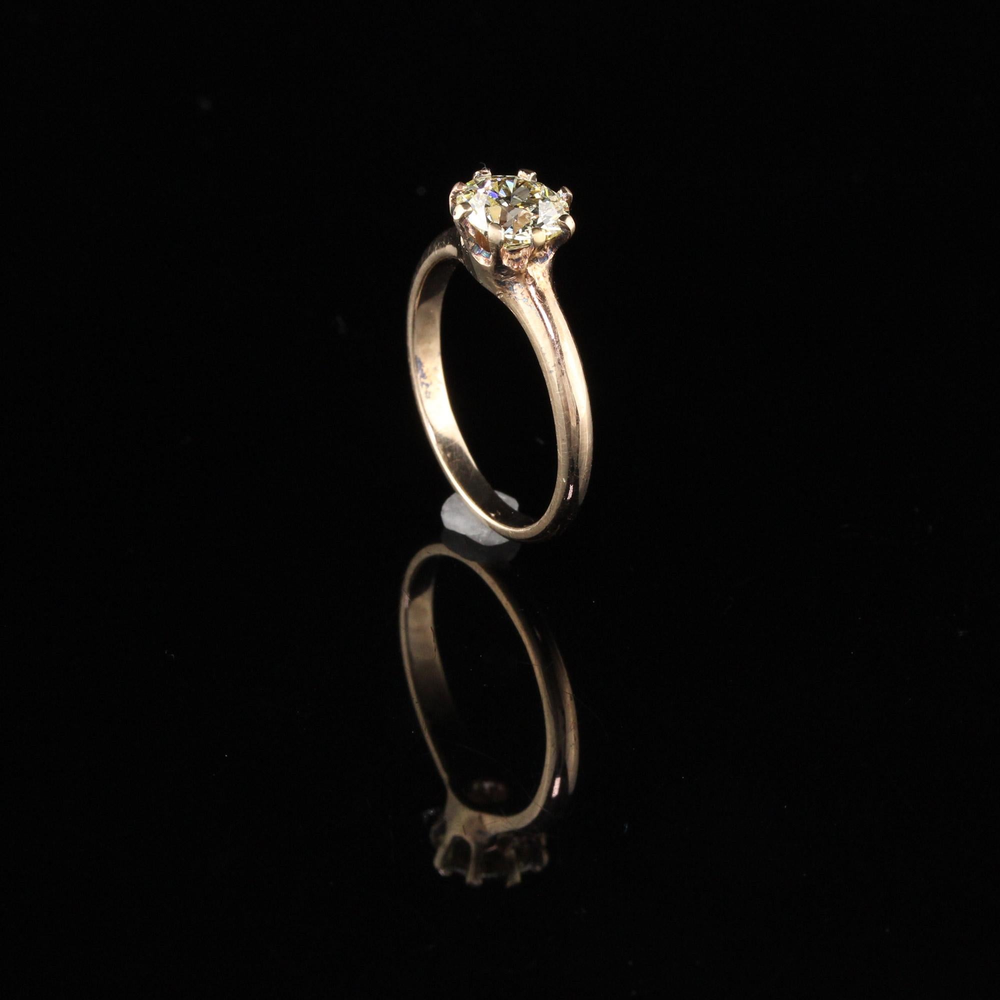 Antique Victorian 14 Karat Yellow Gold Solitaire Diamond Engagement Ring In Good Condition In Great Neck, NY