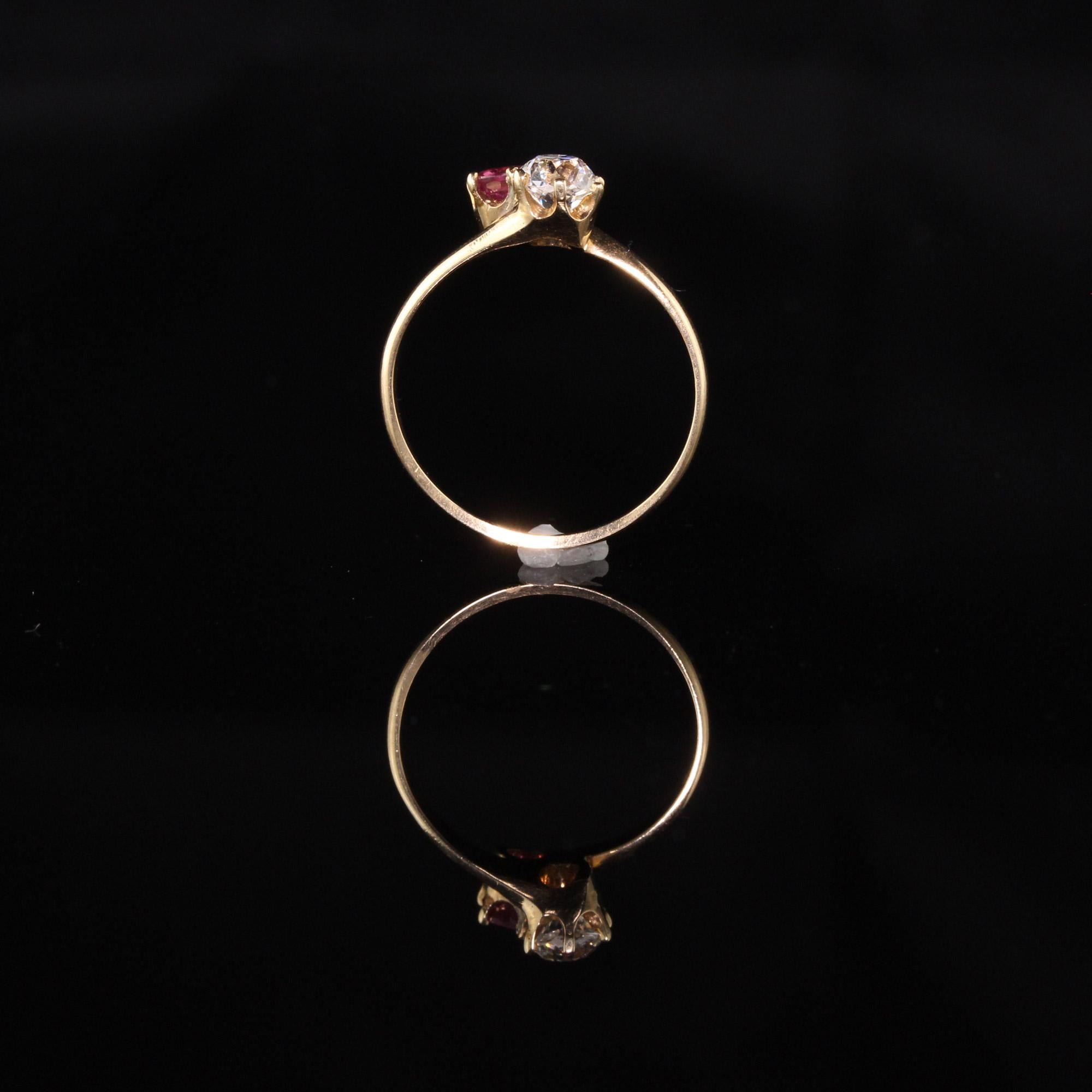 Antique Victorian 14 Karat Yellow Gold Toi et Moi Diamond and Ruby Ring In Good Condition In Great Neck, NY