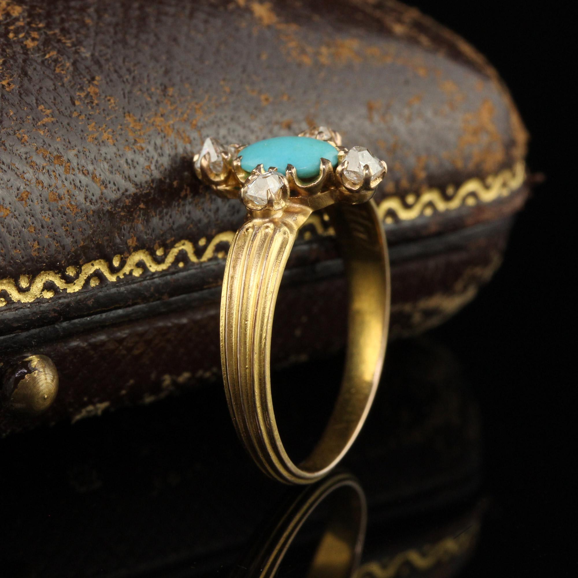 Victorien Bague de fiançailles victorienne ancienne en or jaune 14 carats avec turquoise et diamants en vente