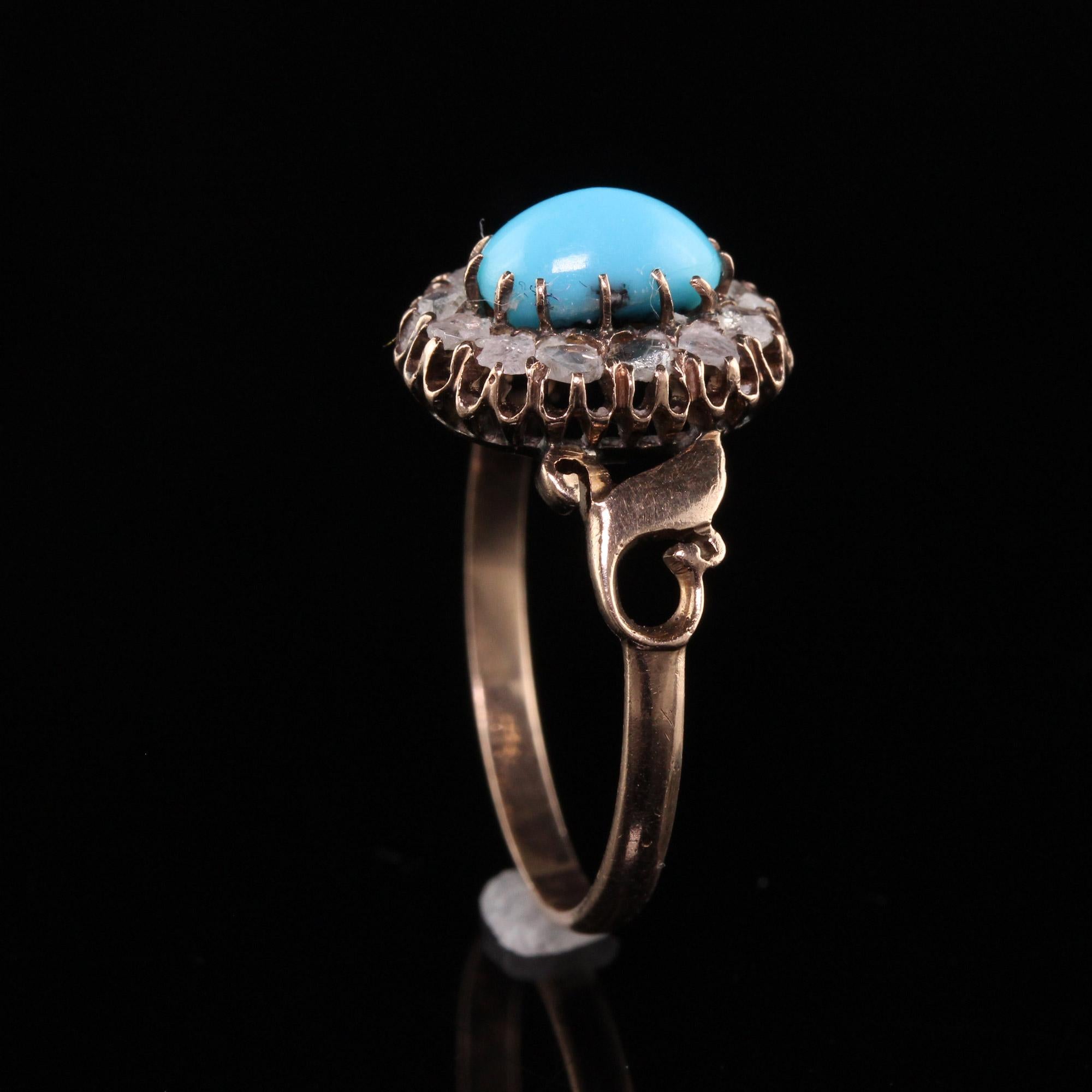 Antique Victorian 14K Yellow Gold Turquoise and Rose Cut Diamond Engagement Ring In Good Condition In Great Neck, NY