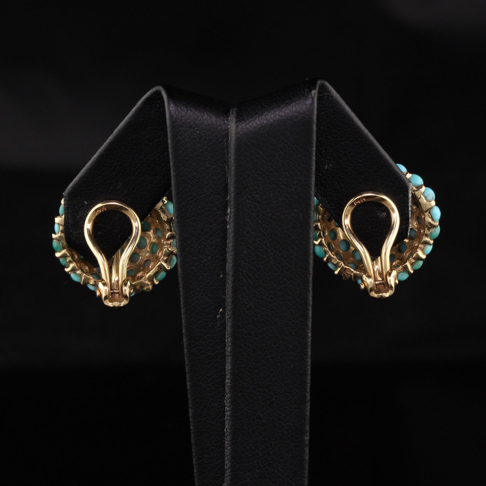 Vintage Estate 14 Karat Yellow Gold Turquoise Earrings In Good Condition In Great Neck, NY