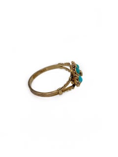 Antique Victorian 14 Karat Yellow Gold Turquoise Pearl Flower Ring