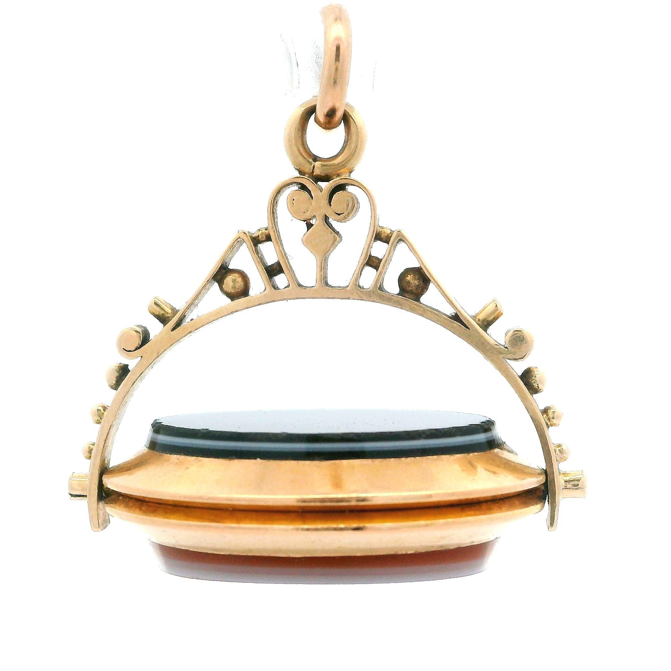 --Pierre(s) :...
(2) Agate véritable naturelle - coupe ovale - chaton - non sculptée - couleurs brun et noir - 20x15.2mm chaque (approx.)

MATERIAL : Or jaune 14k massif
Poids : 11,42 grammes
Hauteur totale : 38,2 mm (1,5