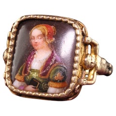 Antiker viktorianischer 14 Karat Gelbgold Einzigartiger gravierter Porträt-Ring